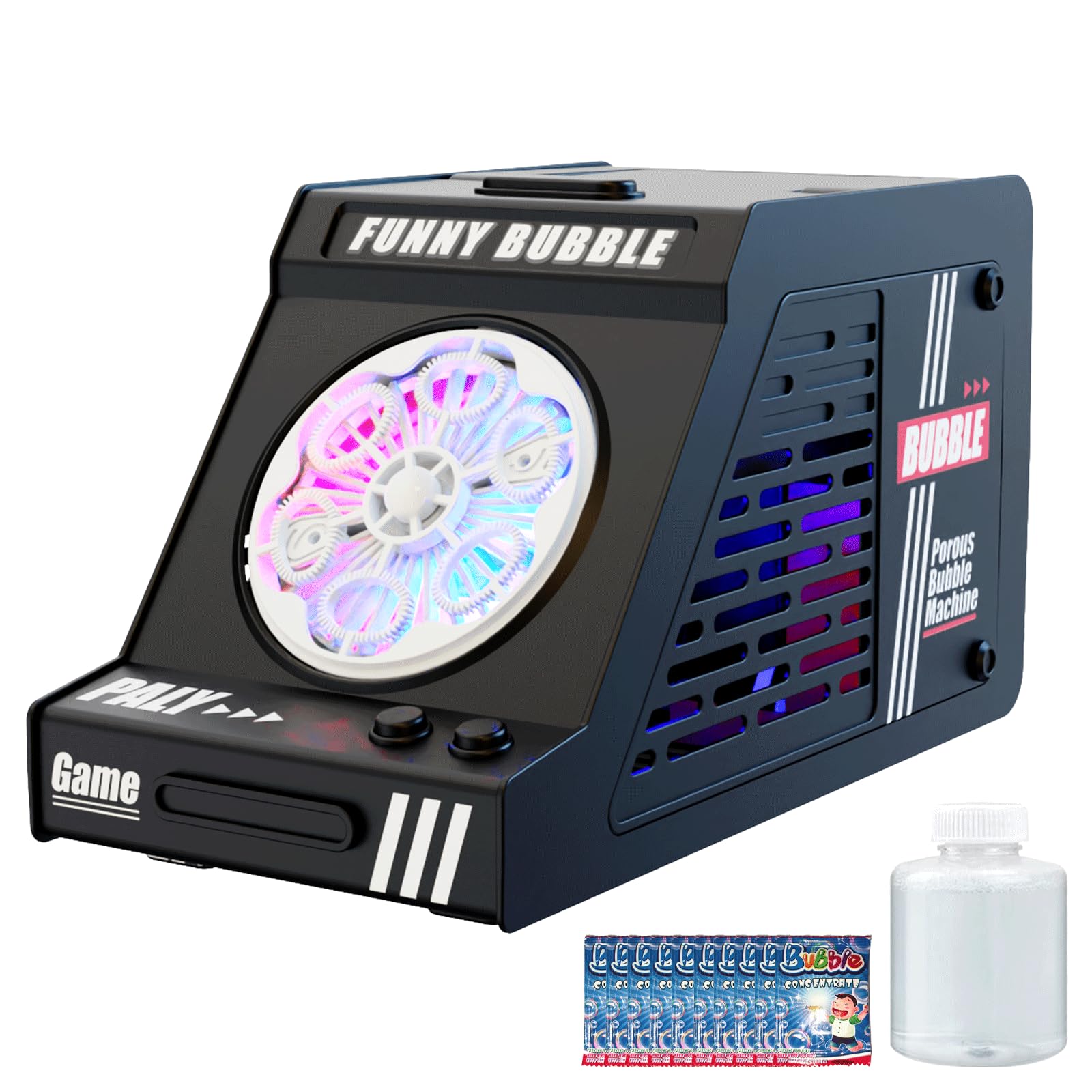 PANACARE Seifenblasenmaschine, Automatische Seifenblasenmaschine 20000+Blasen/Min|240ML Tank|6 Löcher für Geburtstag, Party, Hochzeit (889-23 Black)