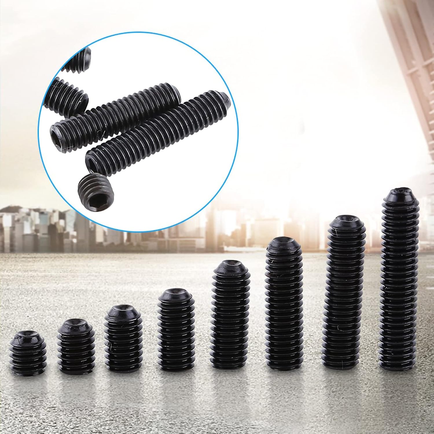 M3 Metric Set Screw, 200pcs Socket Hex Grub Screw Set, Black Carbon Steel Hex Socket Set Screw Screw Assortment Kit for Door Handles Light Fixture Screws