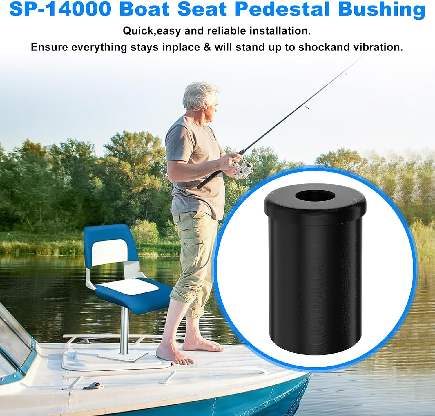 JIOTAR Boat Seat Pedestal Bushing Adaptor Replacement Attwood Swivl-Eze SP14000 Series Marine Boat Seat Pedestal Kit | Converts 1.77" Boat Seat Rod Bases Fit Within 3/4" Boat Seat Pin Post -2 Pack