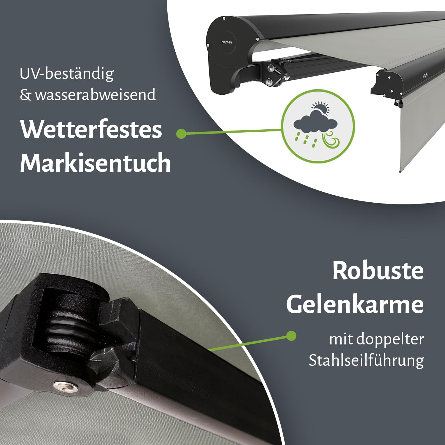 empasa Elektrische Kassettenmarkise 'Expert' Gelenkarmmarkise Markise Sonnenschutz mit manuell ausfahrbarem Volant, komplett vormontiert, Farbe:anthrazit, Größe:2.5 x 2 m