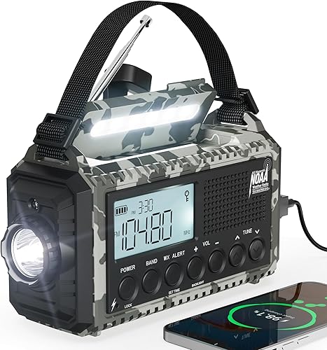 Miniatura 12 de Radio de Emergencia 12000, Radio Meteorológica NOAA con AM/FM/NOAA/SW, Radio Operada por Batería SOS, Radio de Emergencia de Manivela Manual con 5