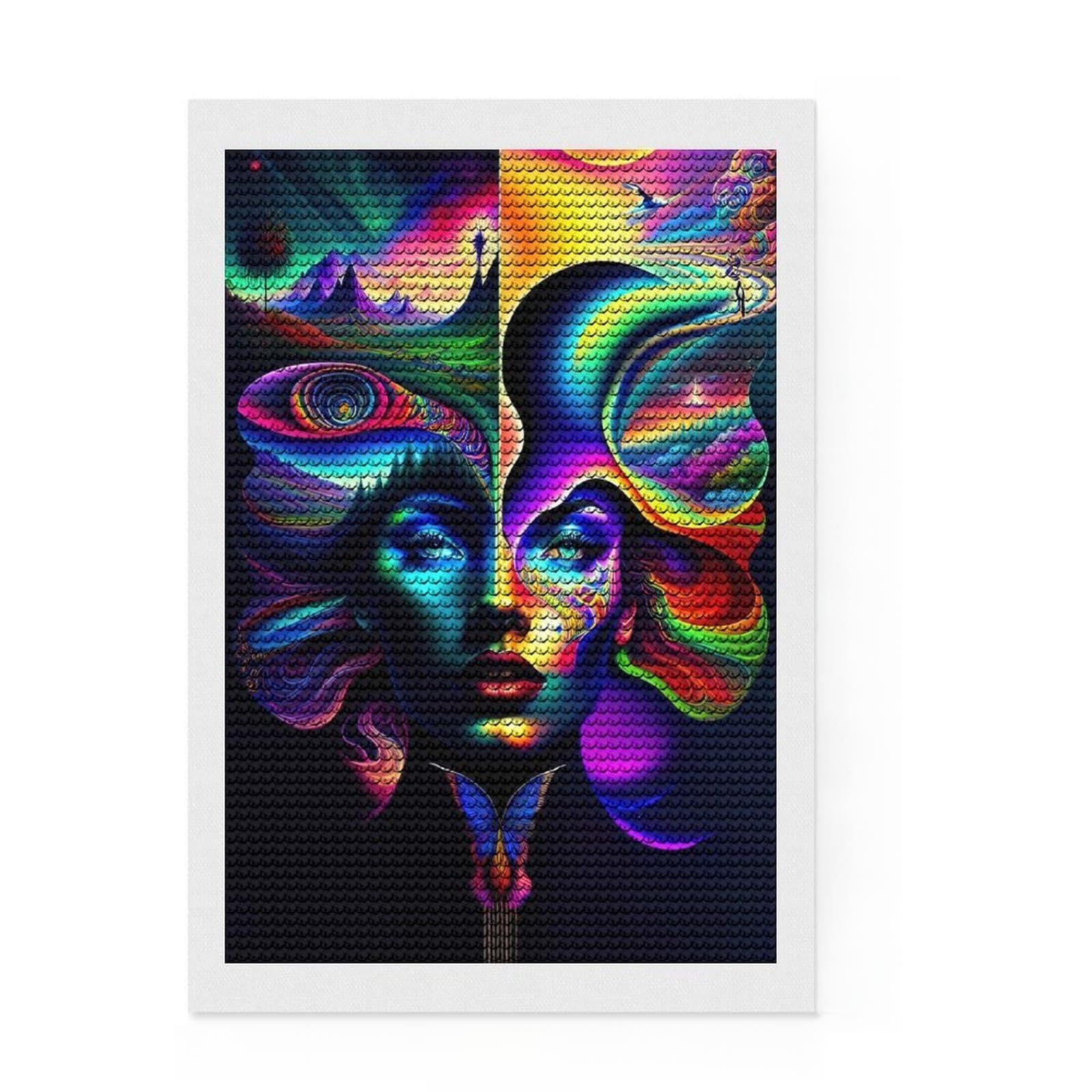 Junmoney Lady Surreal 09 Diamond Style Art Kit 8"x12", Christmas Gift, for Family Craft Time, Vintage Style Decor, Creative Gift Idea