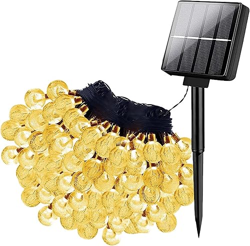 BORDSTRACT Tira de luces solares de 31 pies, 50 luces LED de Golbe con 8 modos, IP65, impermeable, funciona con energía solar, luces de patio para