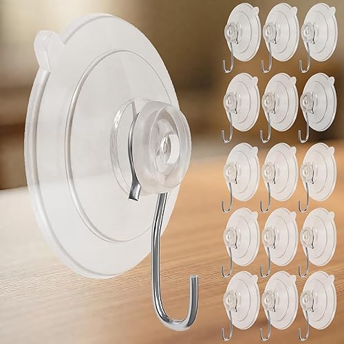 Suction Cup Hooks with Stainless Steel Hooks, 15 Pack Clear
