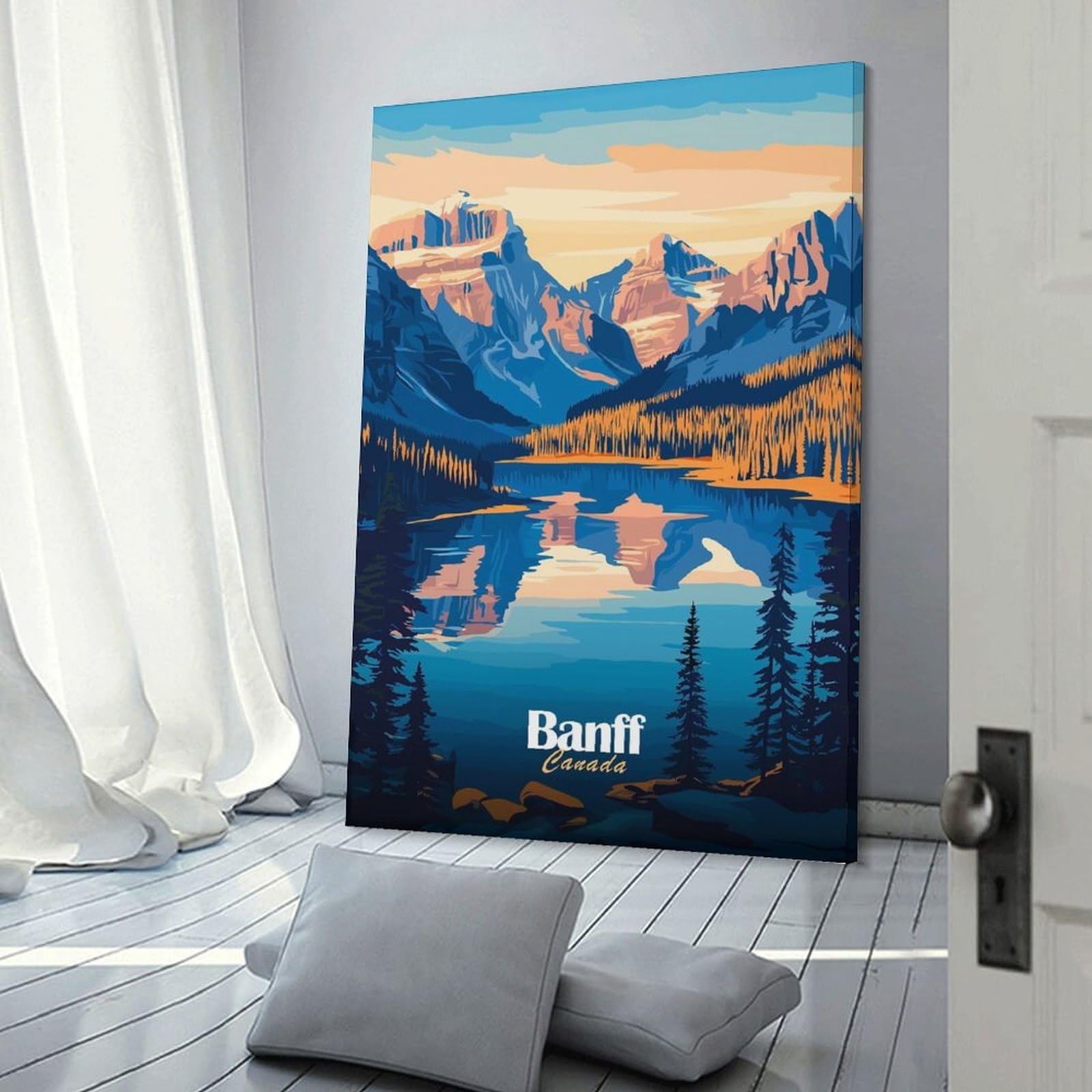 Junmoney Banff National Park Landscape Canvas Wall Decor 16x24inch(40x60cm), for Workspace Walls, Study Corners Or Bedrooms, Decorative Artwork for Productive Spaces