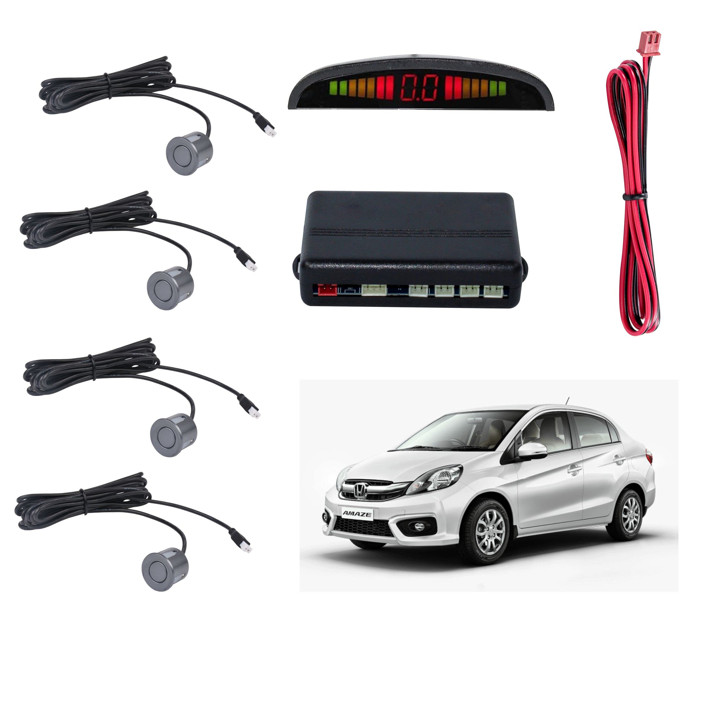 Car Reverse Parking Sensor with LED Display 4 Sensor Reverse Parking Auto Radar Detectors For Honda Amaze (Silver)-picture-22