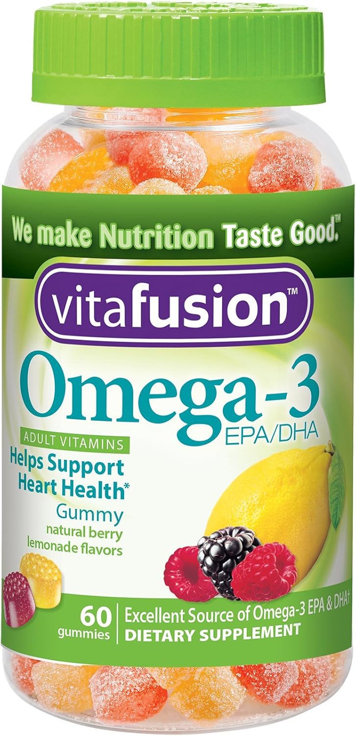 Vitafusion Omega 3 Gummy Vitamins for Adults, Natural Berry Lemonade Flavors, 60 Each (Pack of 3)