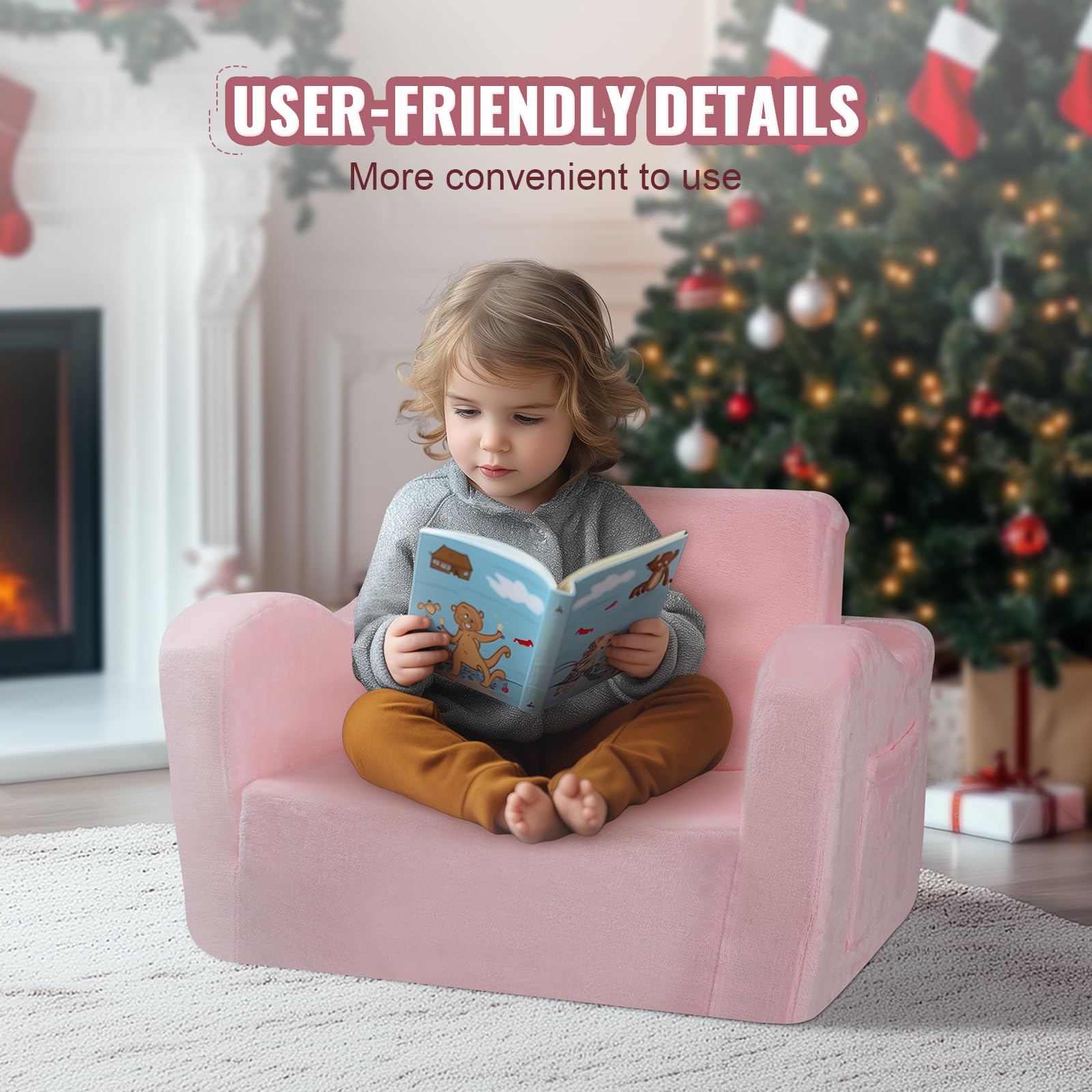 VEVOR Divano per bambini, 2 in 1, comodo divano letto pieghevole, convertibile da divano a lettino, sedia per bambini, mobili per la stanza dei giochi, per bambini e ragazze, rosa