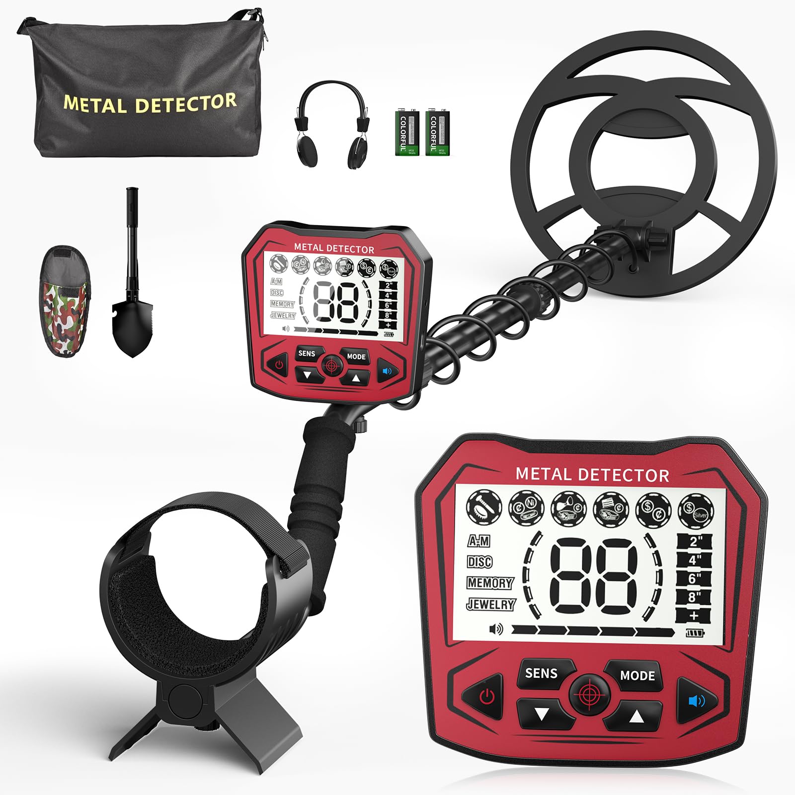 Metal Detector ad Alta Precisione, Lunghezza Regolabile 113 cm - 141 cm, 5 Modalità, Metal Detector Professionale con Schermo LCD, Bobina di Ricerca Impermeabile IP68 per Adulti & Bambini
