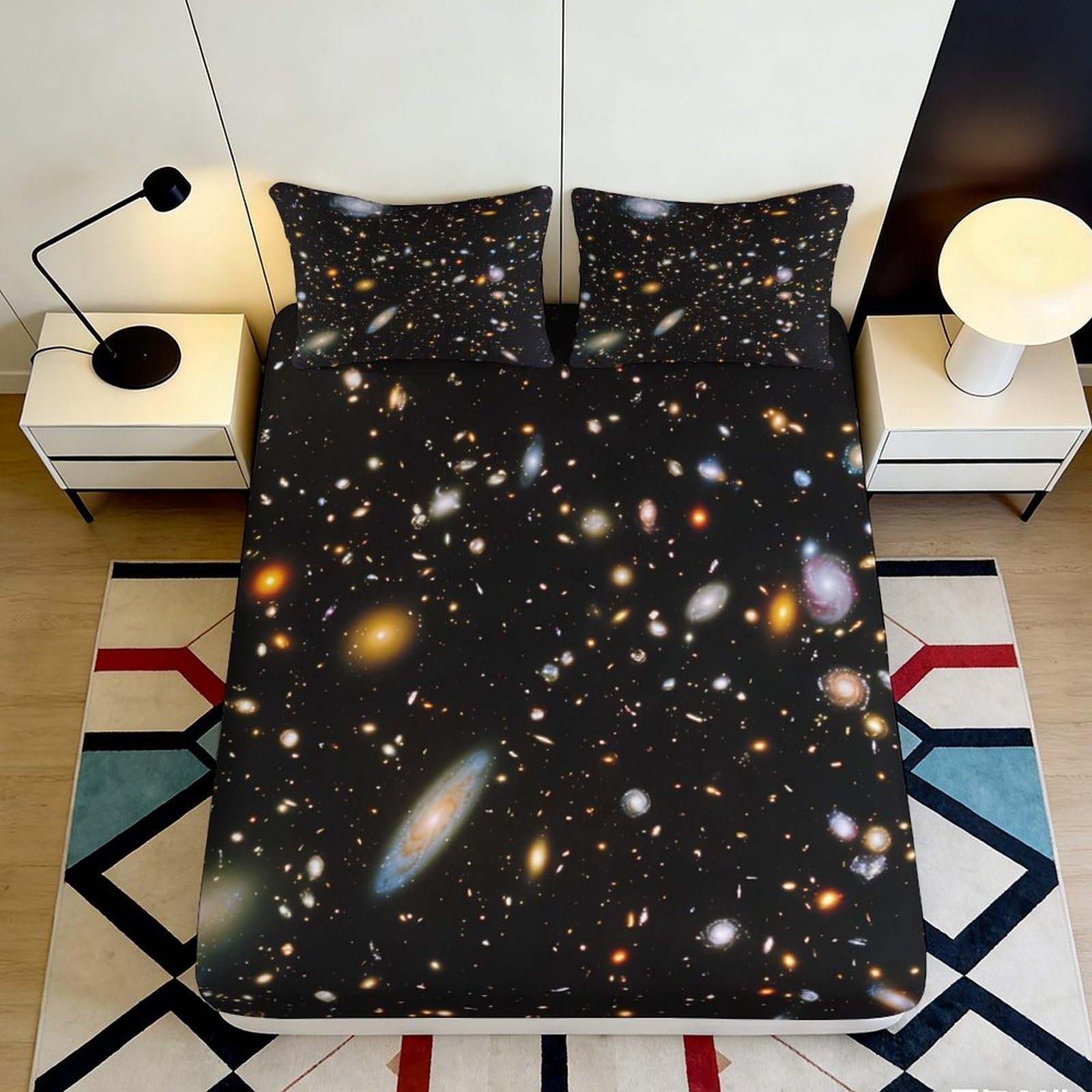 3D Printed Galaxy Starry Sky Fitted Sheet Microfiber Black Cosmic Nebula Mattress Cover Bedroom Decor Dustproof 90x200x25cm