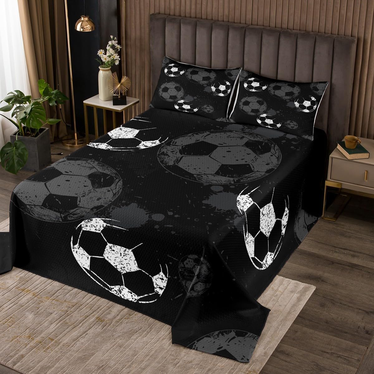 Games Bedspread Set Queen Size for Kids,Boys Girls Modern Gamer Gamepad Quilt Set Black Red Gaming Bedspread Coverlet Cool Headphone Bedspread 3 Piece Decorative Bedding Quilted with 2 Pillow Shams