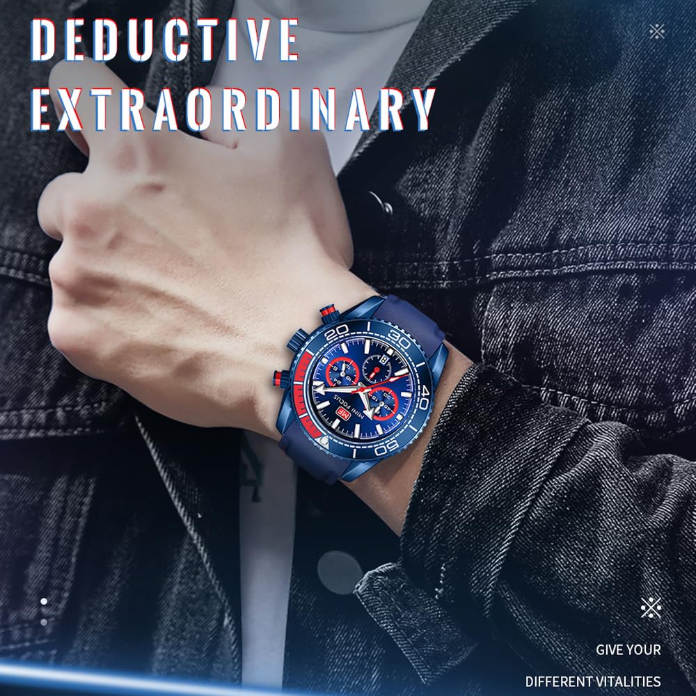 Orologio da uomo con quadrante girevole e calendario luminescente, movimento al quarzo, orologio da polso per auto, durezza 30 ATM, vetro zaffiro, comodo cinturino in silicone, super luminoso, da uomo