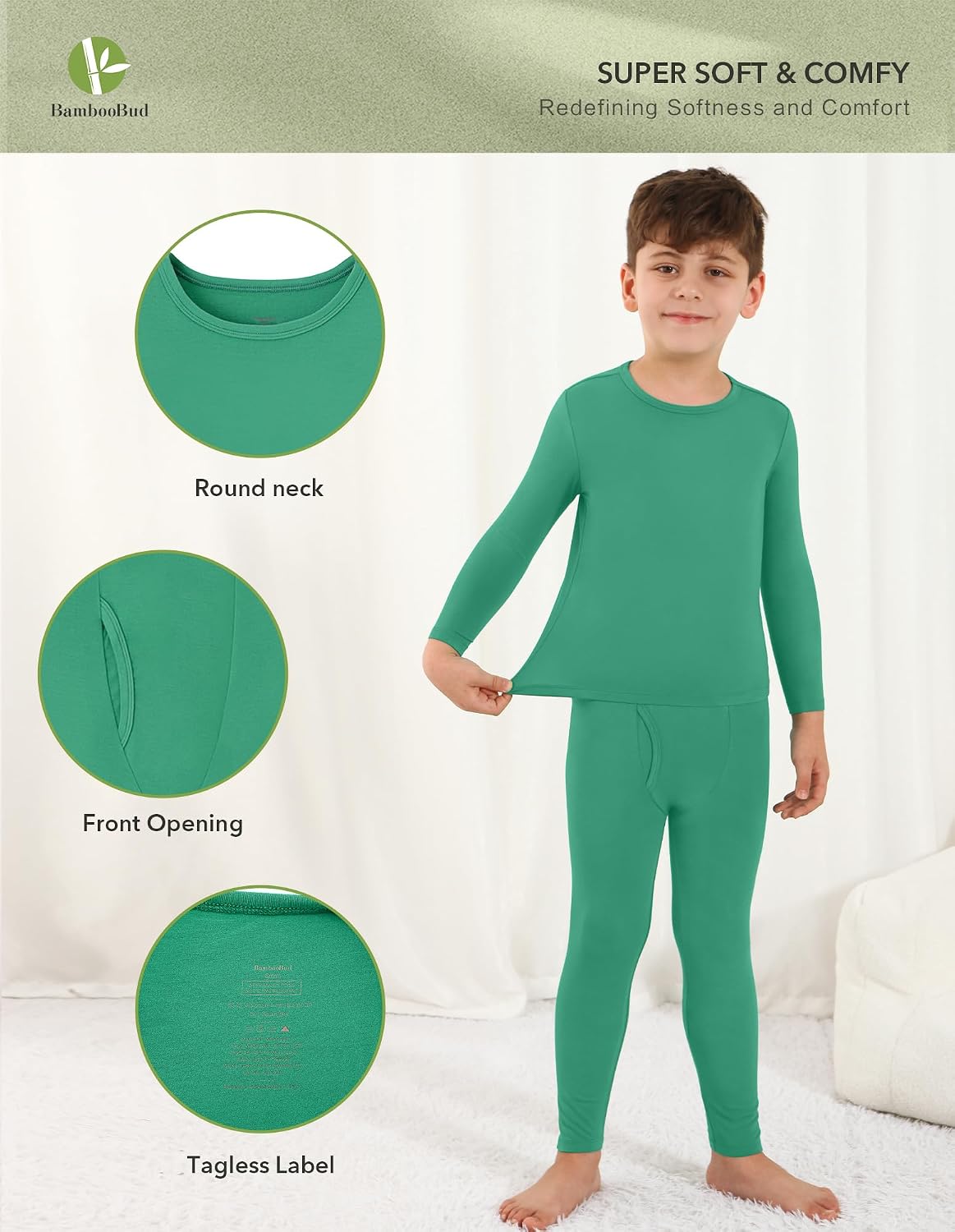 Thermal Underwear for Kids Boys Long Sleeve Top and Bottom Pajama Set Soft Undershirts Johns Base Layer XXS-XL