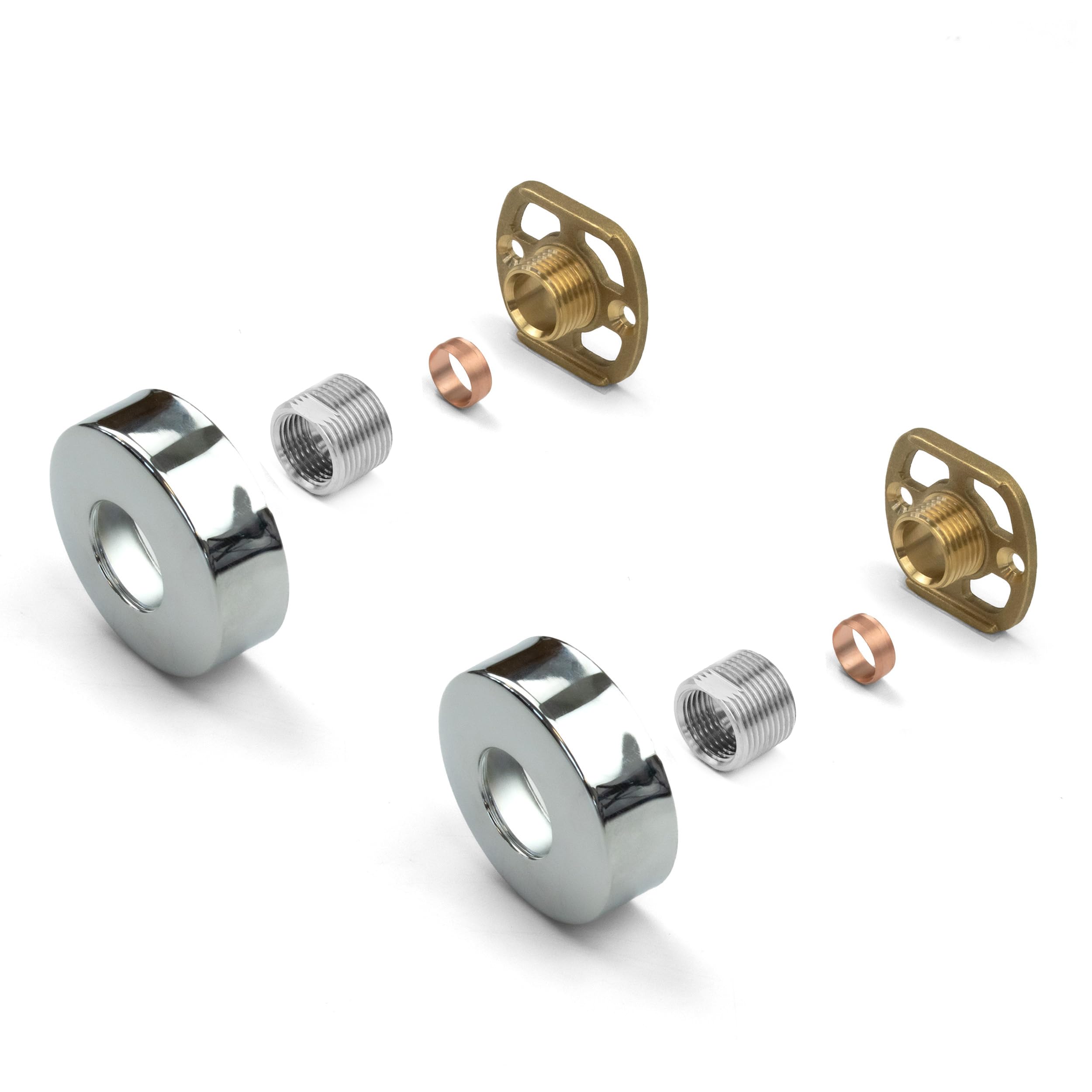 Chrome Round Shower Fixing Kit Plates (Pair) with 3/4 Connections Wall Mounted