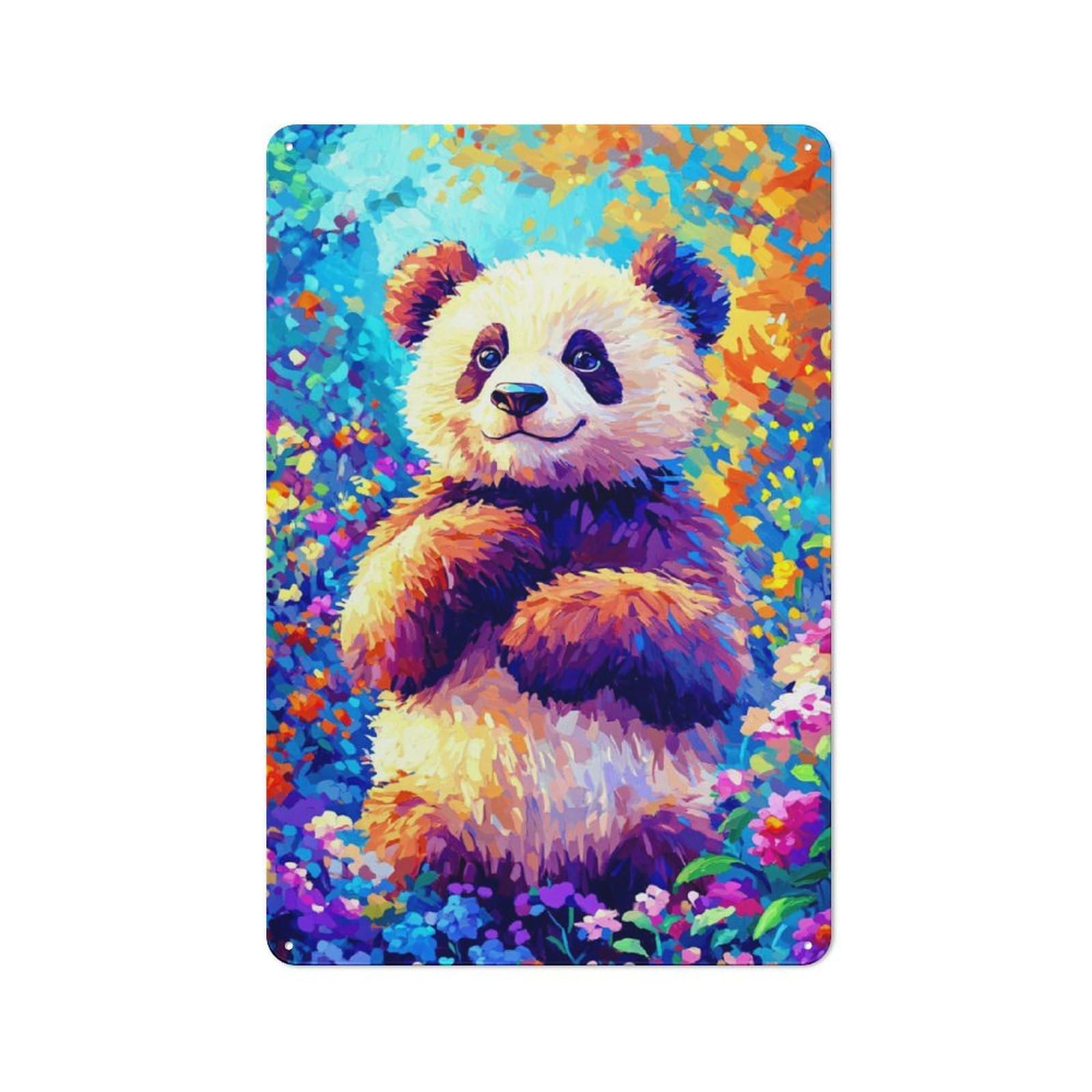 Junmoney Smiling Panda Simple Retro Tin Sign 30X20cm, Study Room Decor For Home Office, Reading Corner Or Bedroom