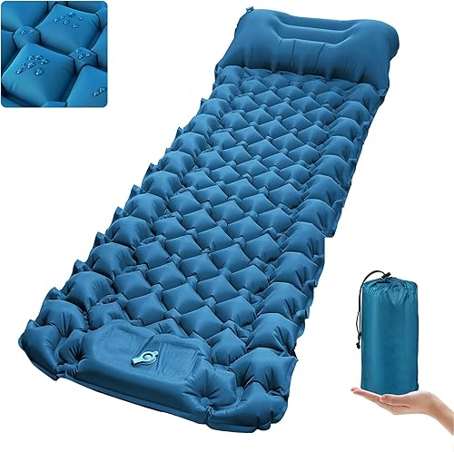 covacure Colchoneta de dormir para camping, ultraligera autoinflable, con bomba de pie integrada, colchón de aire duradero e impermeable para
