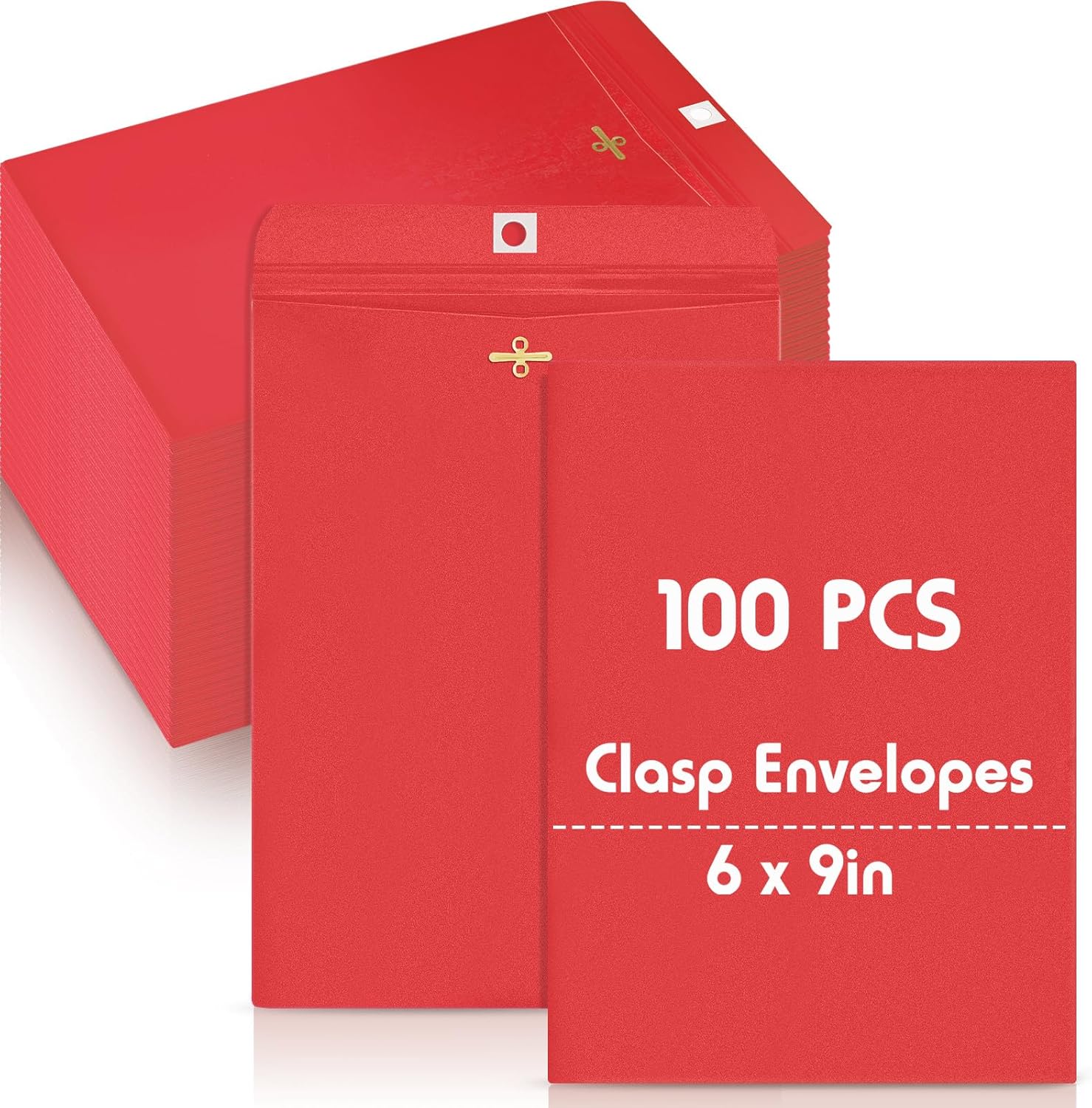Geyee 100 Pcs Clasp Manilla Envelopes 6 x 9 Inch Gummed Colored Envelopes for Storing or Mailing for Home Office Business Supplies(Red) Red 6 x 9 Inch