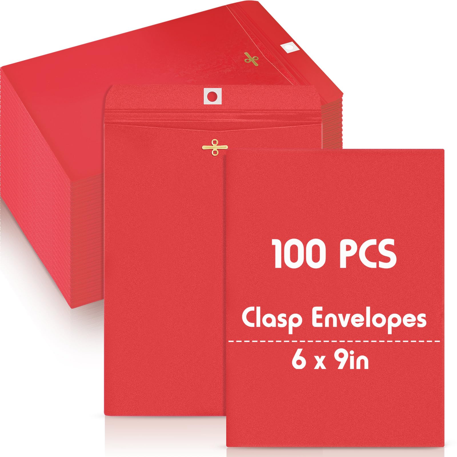 Geyee 100 Pcs 6 x 9 Inch Red Clasp Manilla Envelopes Mailing