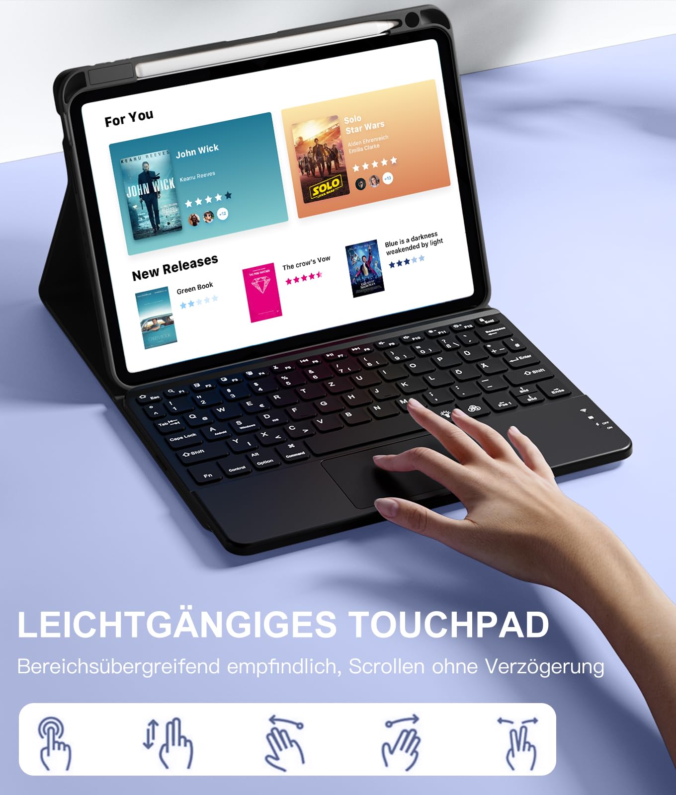Vobafe Hülle mit Tastatur für iPad Air 11 Zoll M4 M3 M2 (2026/2025/2024), iPad Air 5. 4. Generation 2022/2020 10.9", Mutil-Touch Trackpad Beleuchtete Abnehmbare Keyboard, mit Stifthalter, Schwarz