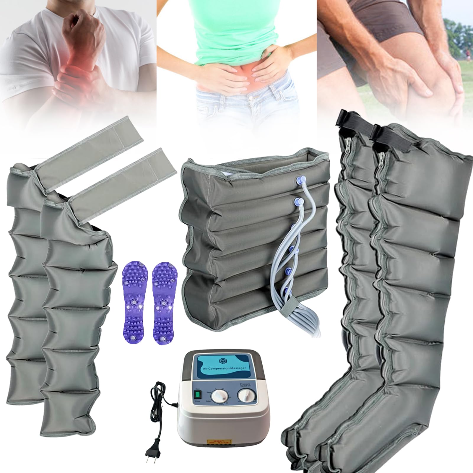 Tdsyocg 6 Cavity Lymphatic Drainage Massager, 4/ Electric Air Compression Massager, For Relaxes Muscles, Varicose Veins Treatment, For Circulation Arm Leg Waist Wraps Foot Ankles Massage Machine