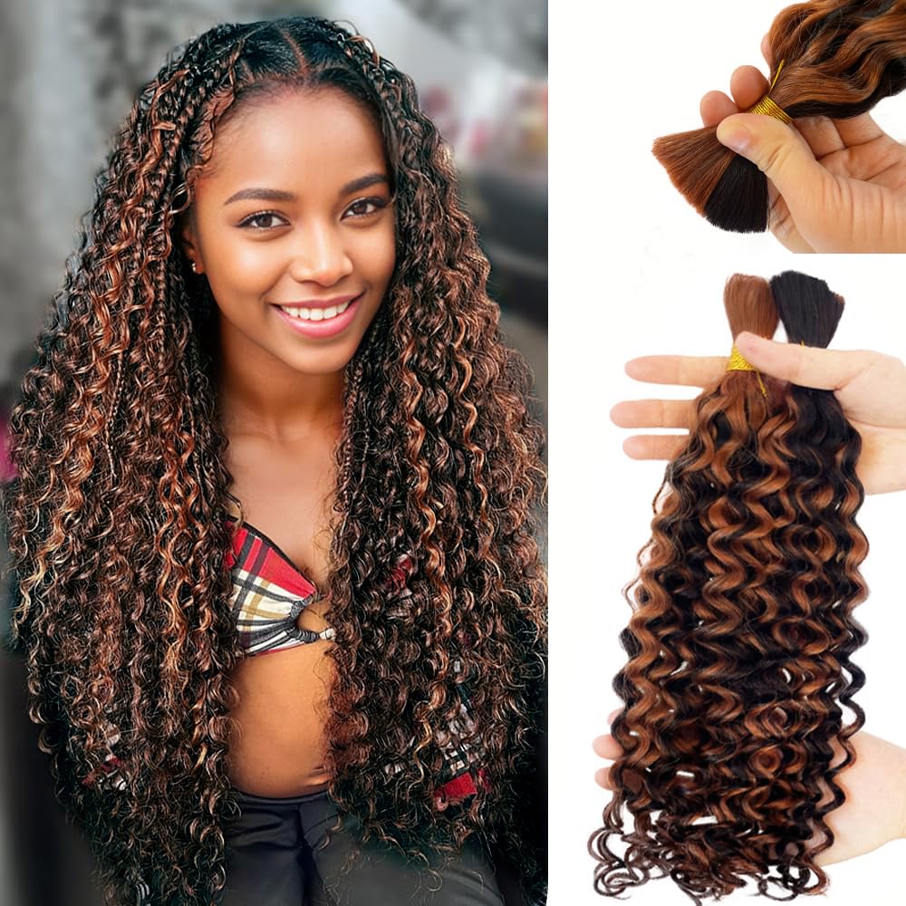1B/30 Human Braiding Hair 2 Bundles 100G 20 Inch Wet and Wavy Bulk Human Hair for Braiding No Weft Ombre Strawberry Blonde Curly Micro Braiding Hair