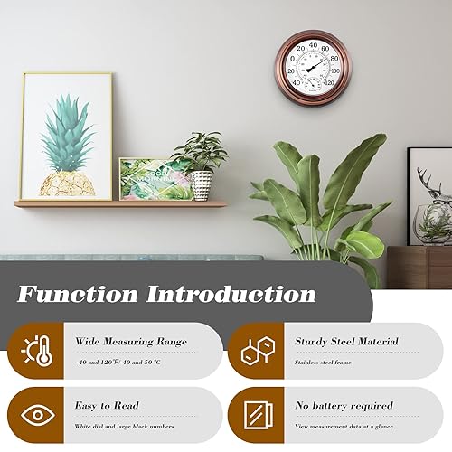 Miniatura 9 de Termómetro inalámbrico para interiores y exteriores, termómetro decorativo para habitación, termómetro y medidor de humedad, termómetro de pared