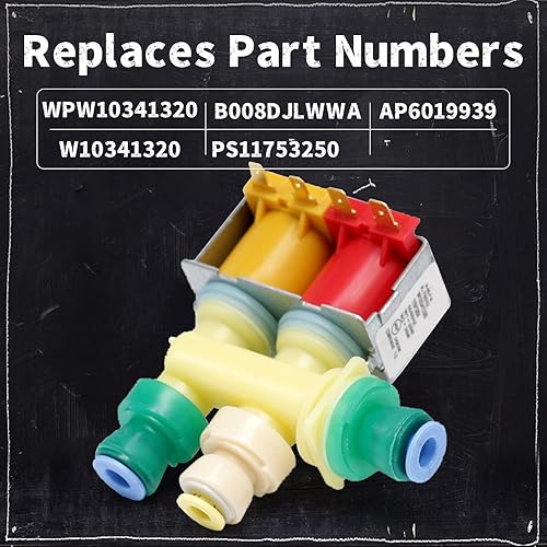 Miniatura 3 de W10341320 Válvula de entrada de agua compatible con Whirlpool Fridge, 1937969 Reemplazo de válvula de agua secundaria dual PS11753250 WPW10341320
