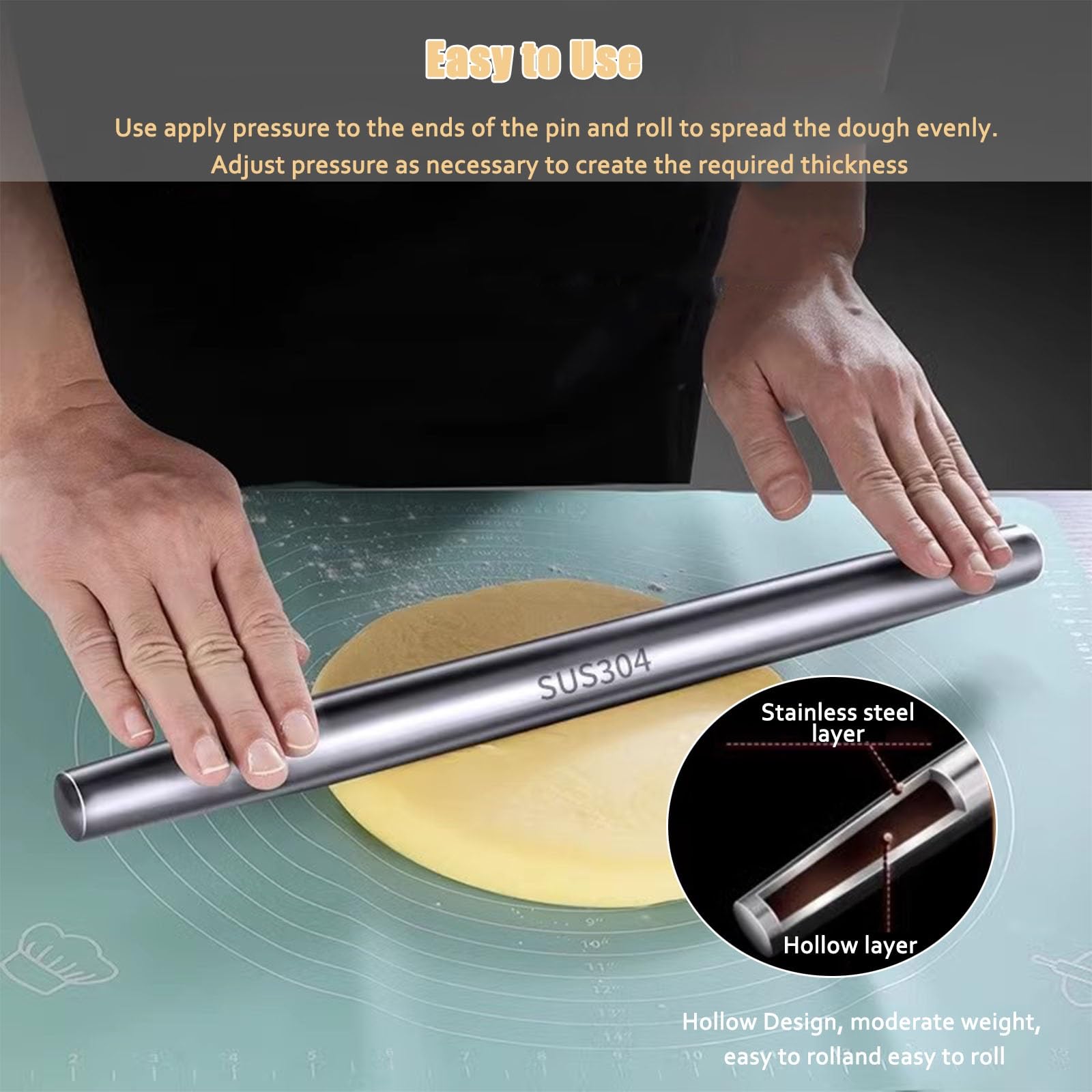 Rodillo de amasar cocina Tapete Rodillo Para Masa Con Rasqueta Para Masa, Rodillos Cónicos De Acero Inoxidable Con Tapete De Silicona Para Pastelería, Rodillo Antiadherente Para Tortillas(L 42.5cm/16.