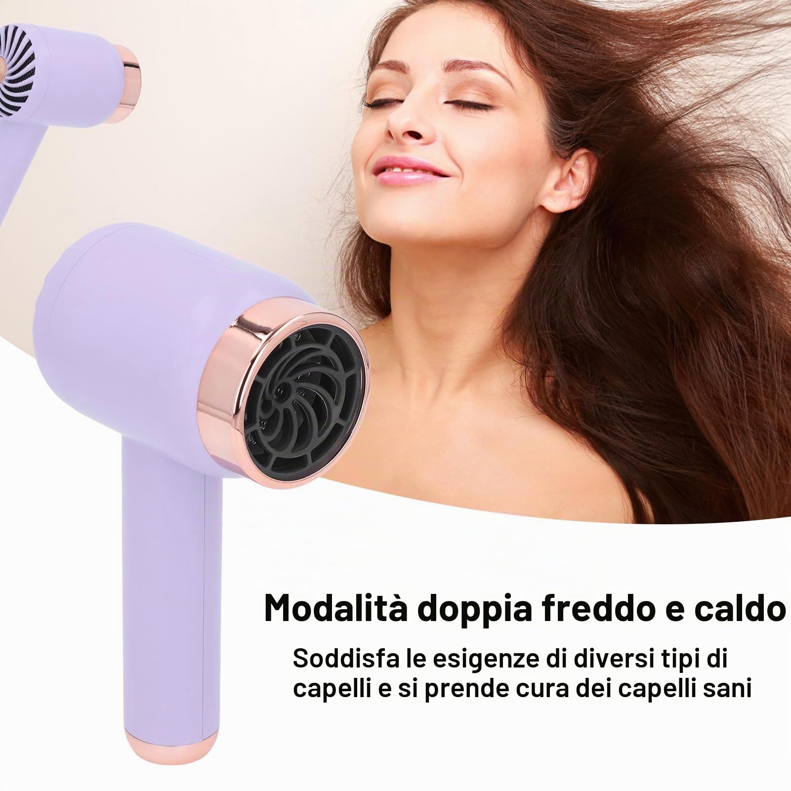 Asciugacapelli Senza Fili Portatile 15000mAh, Asciugacapelli Ionico Ricaricabile USB ad Alta Velocità per Viaggio, Dormitorio, Donna, Caldo e Freddo, Leggero e Compatto - Viola