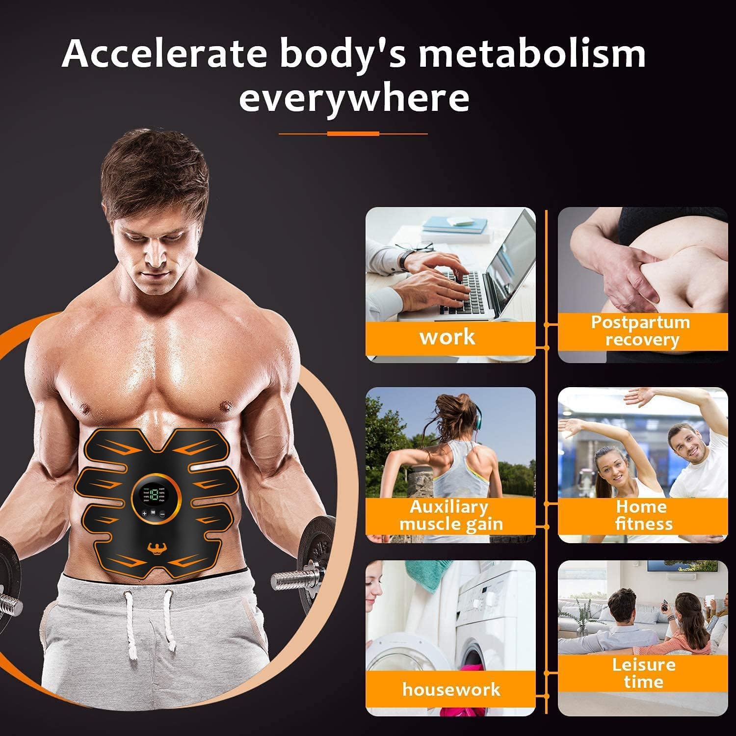 Elettrostimolatore per Addominali,Elettrostimolatore Muscolare,EMS Stimolatore,USB Addominale Tonificante Cintura, Cintura Addominale per Muscoli Addominali snelli e tonici,Addome/Braccio/Gamba