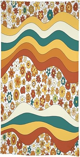 Miniatura 552 de Mantel floral hippie, diseño retro de los años 70, naranja, rosa, azul, floral, bohemio, estampado estético de margaritas, para fiesta, picnic