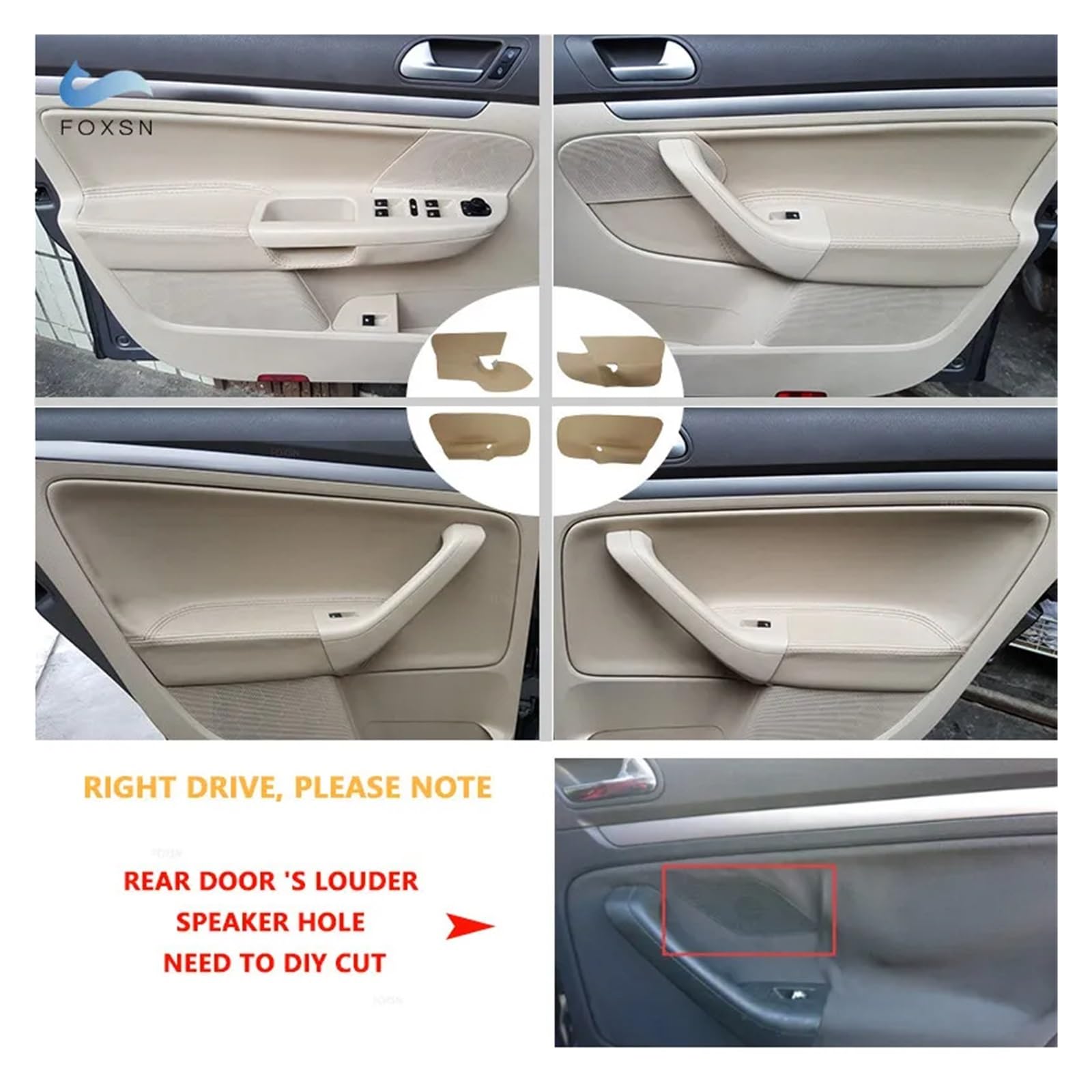 Voiture Intérieur LHD pour Golf 5 MK5 pour Jetta 2005-2010 4 Pièces en Cuir Suédé Intérieur Panneau Porte Voiture Accoudoir Couverture Autocollant Garniture Intérieurs Voiture(White Line)