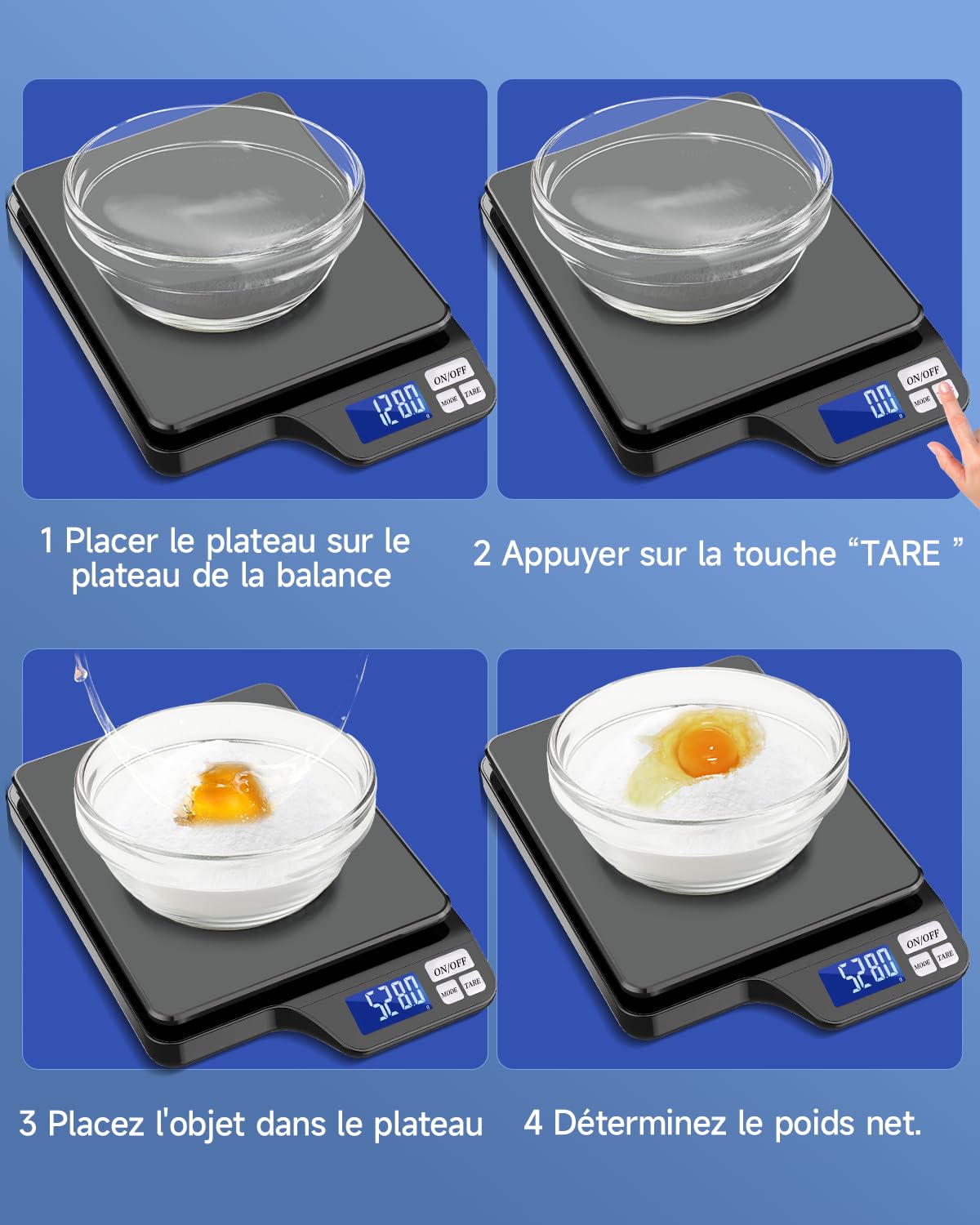 Ricarica USB 5000 g/0.1 g Bilancia da cucina elettronica di alta precisione con, Piattaforma di pesatura extra large in acciaio inossidabile 9 unità e funzione tara, bilancia alimentare