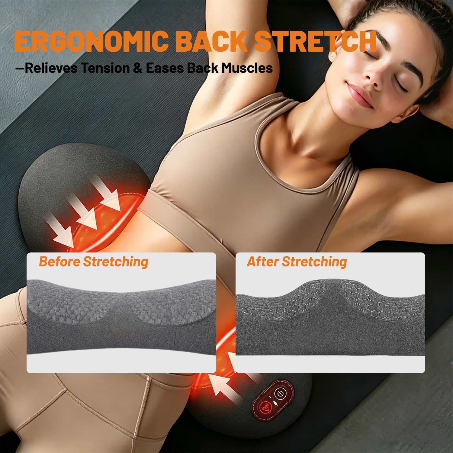 Smooth Triple Fusion Back Massager for Chair and Bed,3 in 1 Electric Lumbar Support Pillow with Heat, Vibration & Traction for Lower Back Pain Relief and Spine Support