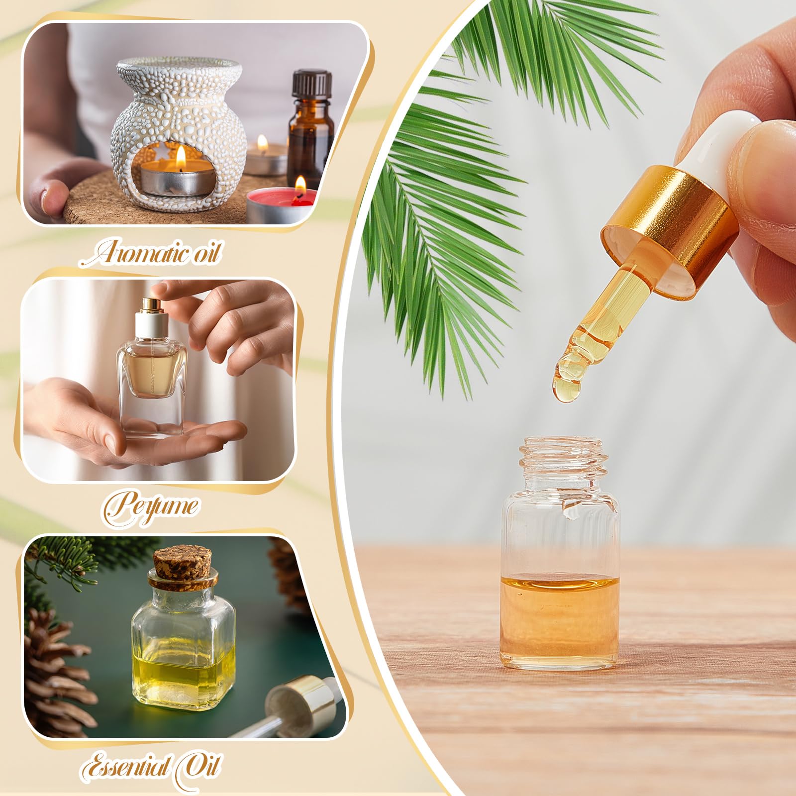 Didaey 200 mini botellas cuentagotas de vidrio, mini botellas cuentagotas de muestra, viales pequeños de muestra con tapa para viajes, aceites esenciales, perfume de muestra líquida cosmética