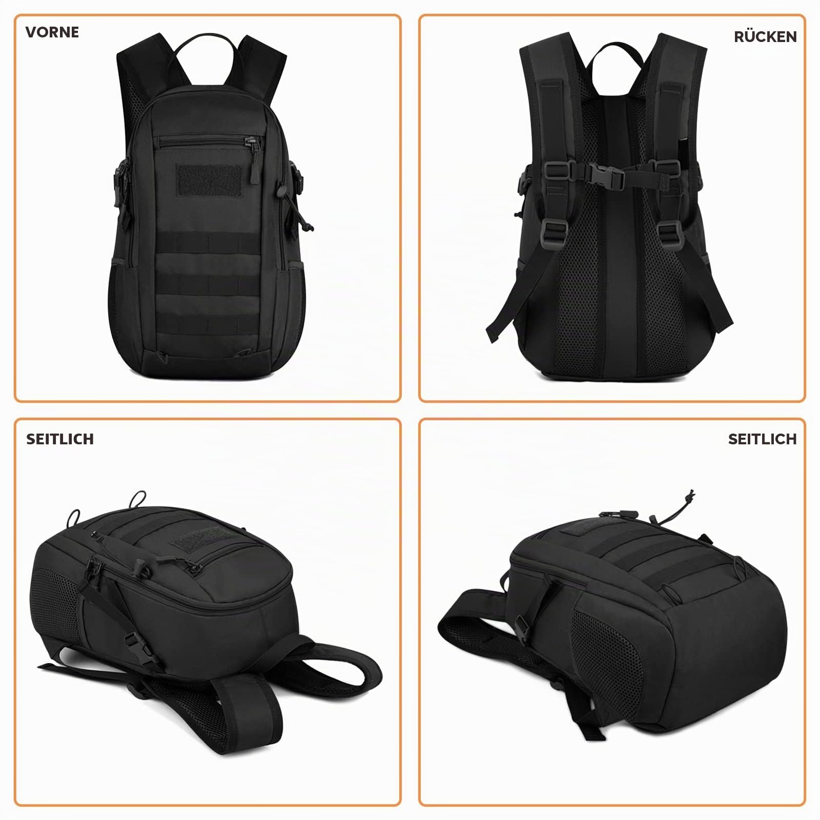 HUNTVP 12L/ 15L/ 20L/ 30L Mini Rucksack Taktisch Wanderrucksack Molle Schultasche Daypack Militärisch Schulrucksack Studenttasche Unitasche Sporttasche Laptoptasche für Outdoor Sport