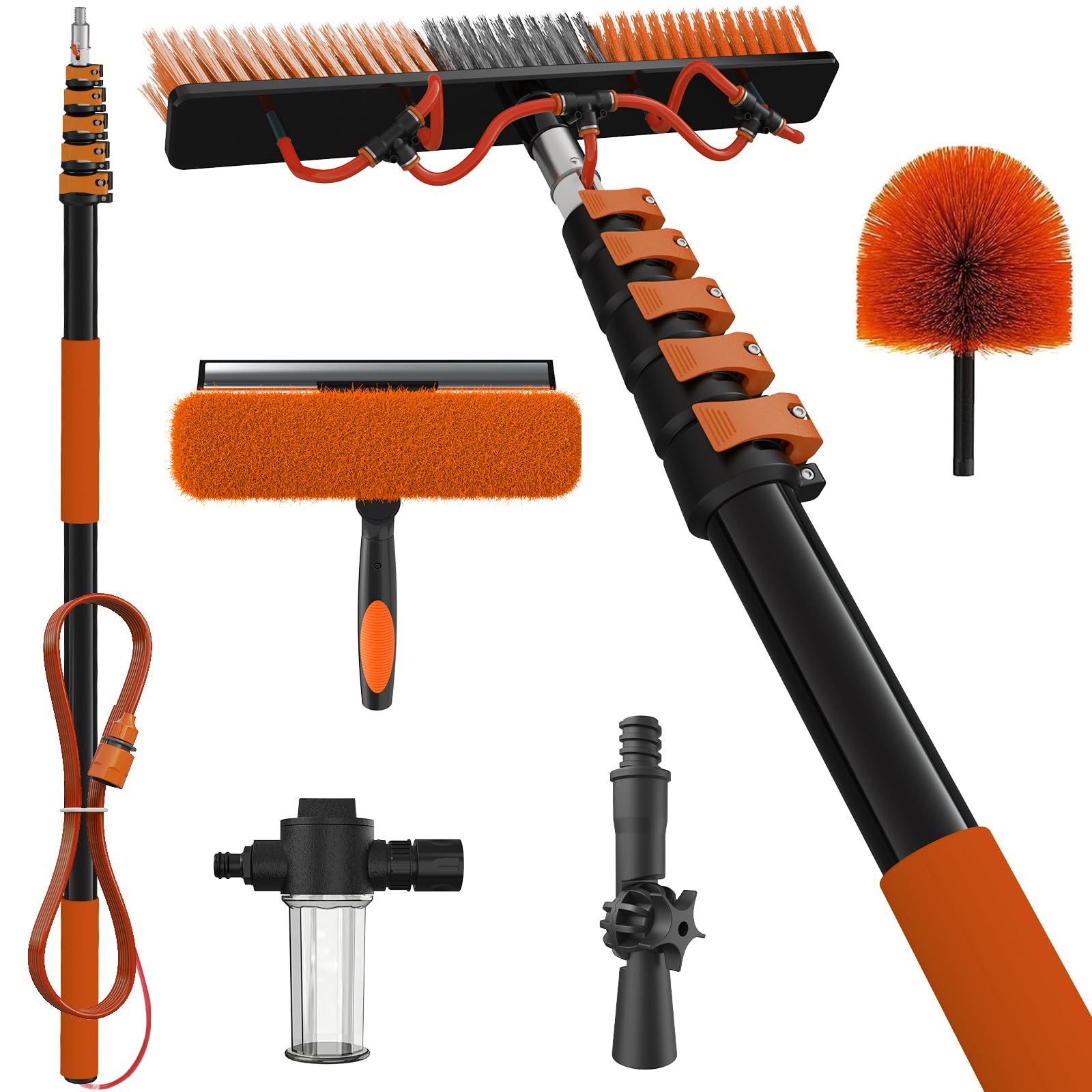 Photo 1 of SKGPOLE 30Ft Reach Solar Panel Cleaning Brush Kit with 5-24ft Telescoping Pole, Water Fed Window Cleaner Tool with 20" Brush, Soap Dispenser, Cobweb Duster, Squeegee for Roof, RV, Gutter, Boat, Deck
