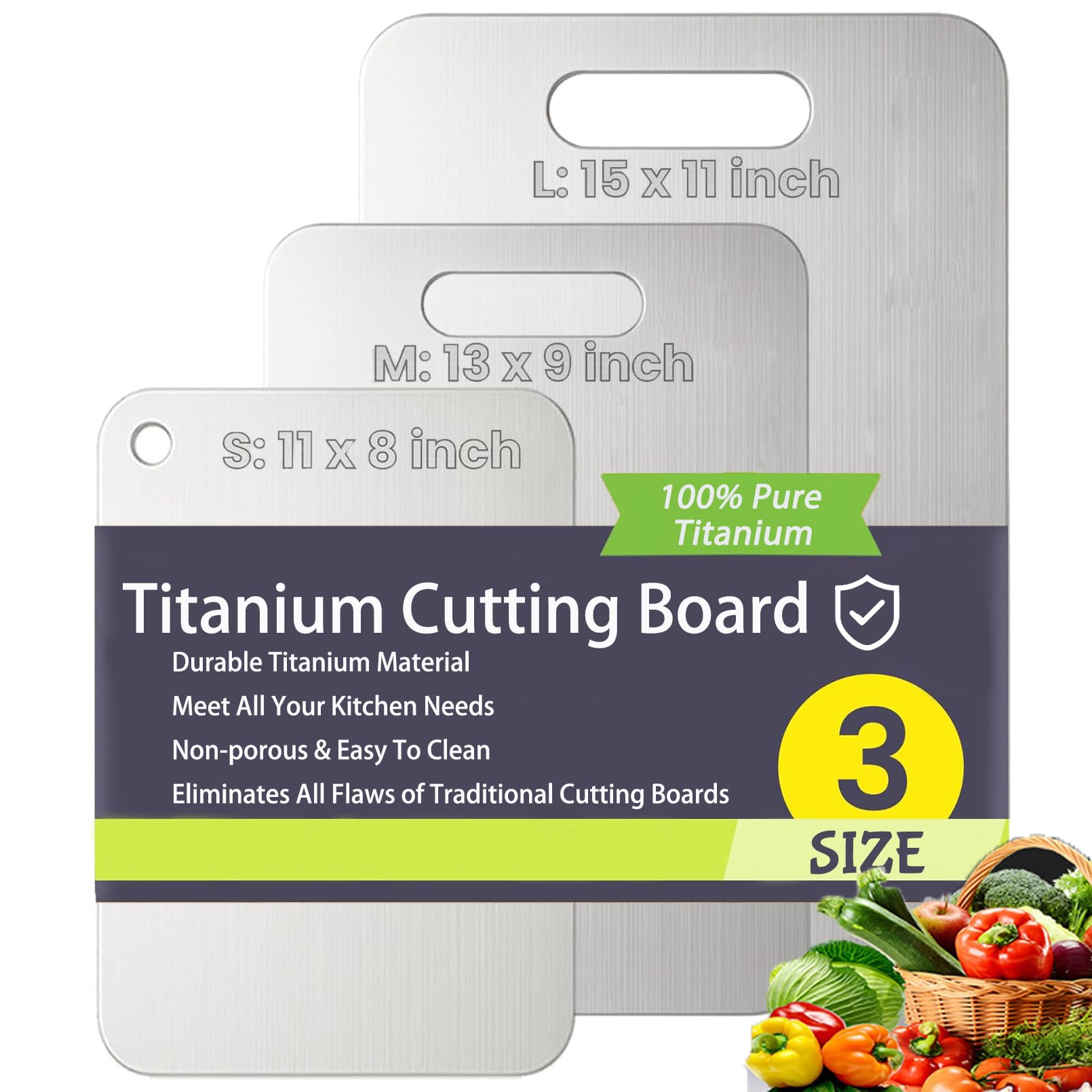 Titanium Cutting Boards for Kitchen, 100% Pure Titanium Cutting Board, Cutting Edge Hygiene & Durability, Double Sided Medical-Grade Cutting Mat (M)
