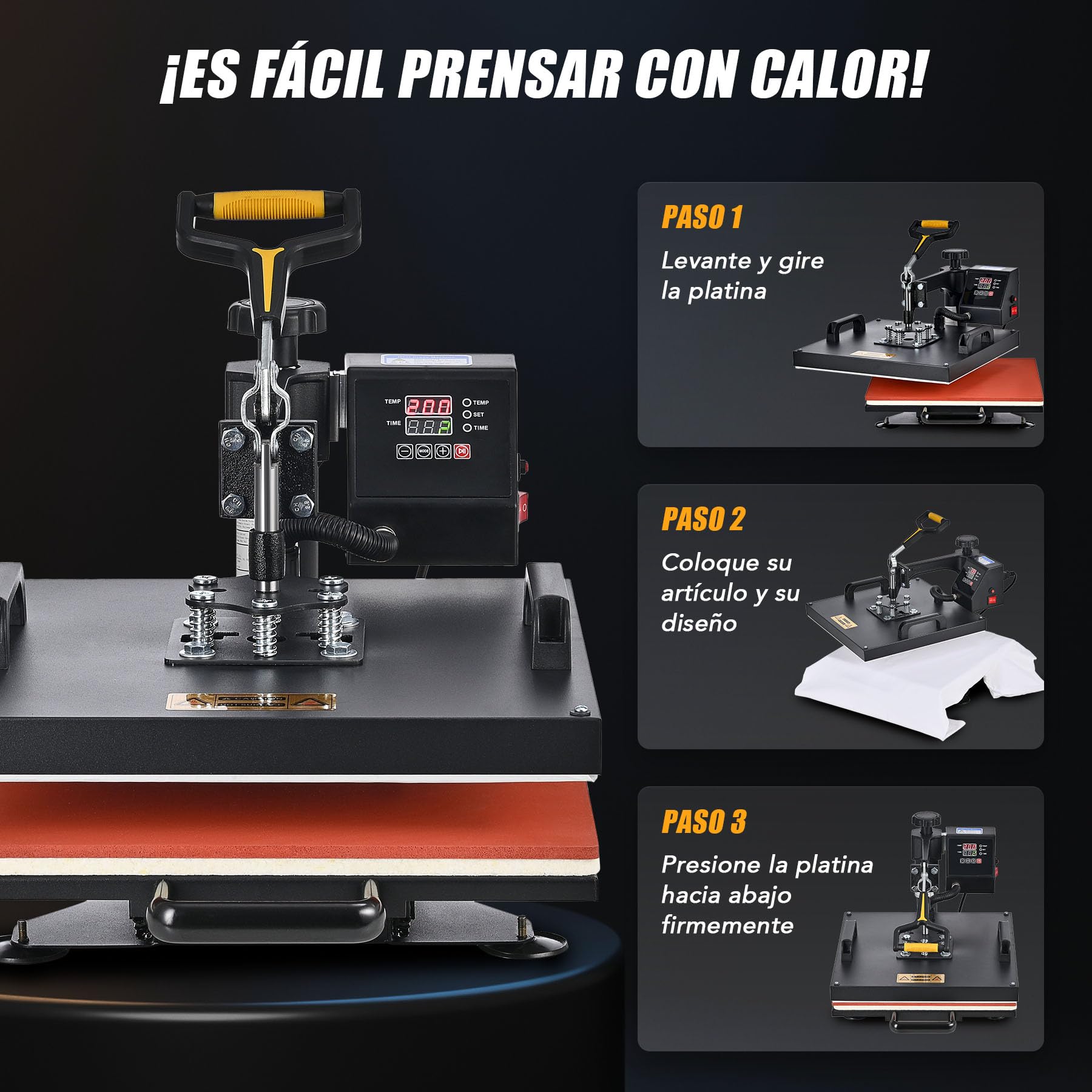 CREWORKS 8 en 1 Prensa de Calor 38x38CM Multifuncional Prensa Térmica Giratoria 360° Máquina de Prensa en Caliente para Camisetas/Bolsas/Sombreros