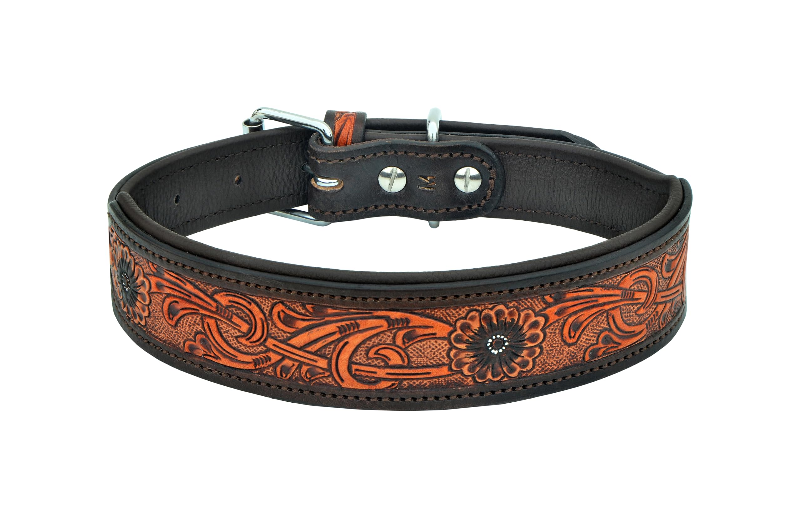 10AB143-M Hundehalsband, Leder, mittelgroß, Western-Stil, strapazierfähig, handgedreht, verstellbar, gepolstert, weich für kleine Welpen und große Hunde