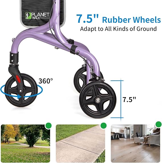 Planetwalk Premium 3 Wheel Roller Walker for Seniors - Ultralight Folding Walker for Seniors, Aluminum Tri Wheel Moving Aid, Brilliant Purple