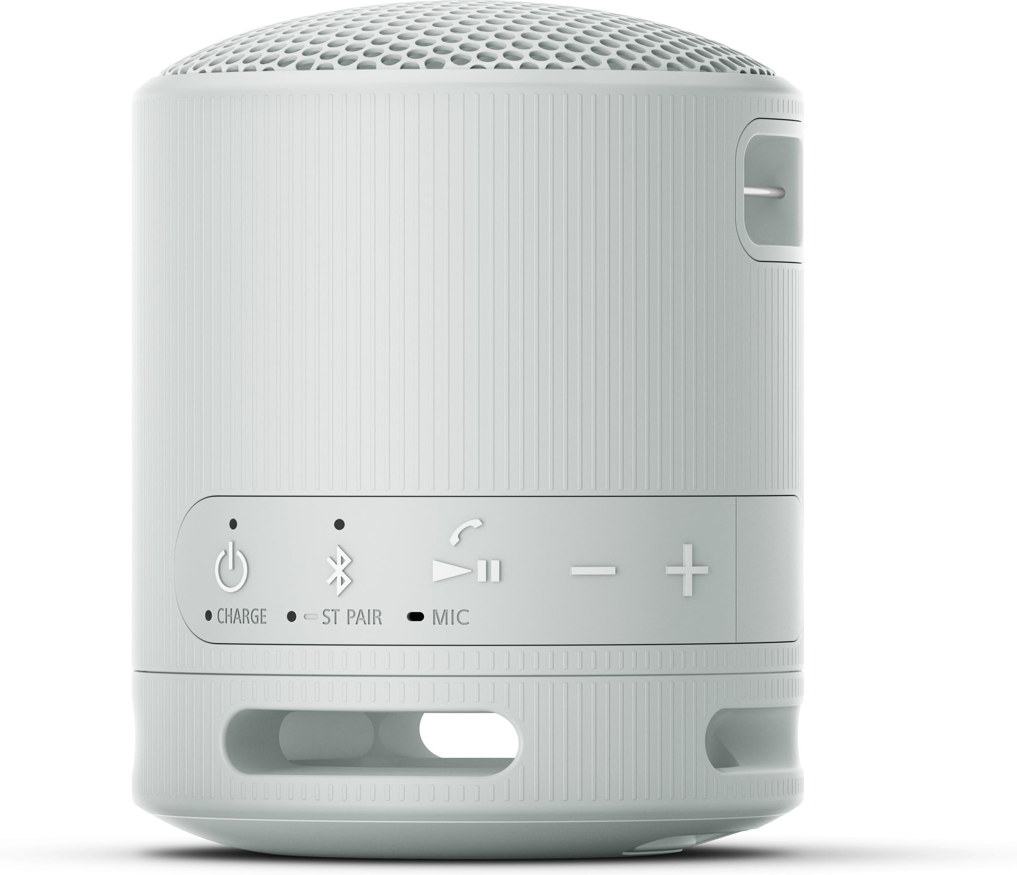 Sony SRS-XB100 - Bezprzewodowy głośnik Bluetooth, przenośny, lekki, podróżny, trwały, wodoodporny i pyłoszczelny IP67, akumulator 16 godz., uniwersalny pasek, zestaw głośnomówiący, jasnoszary