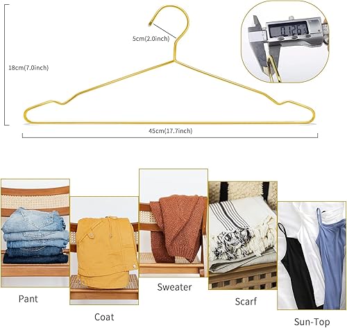 Miniatura 2 de Nature Smile Paquete de 20 perchas de metal resistentes de 17.7 pulgadas para hombre, ahorro de espacio para uso diario, color dorado
