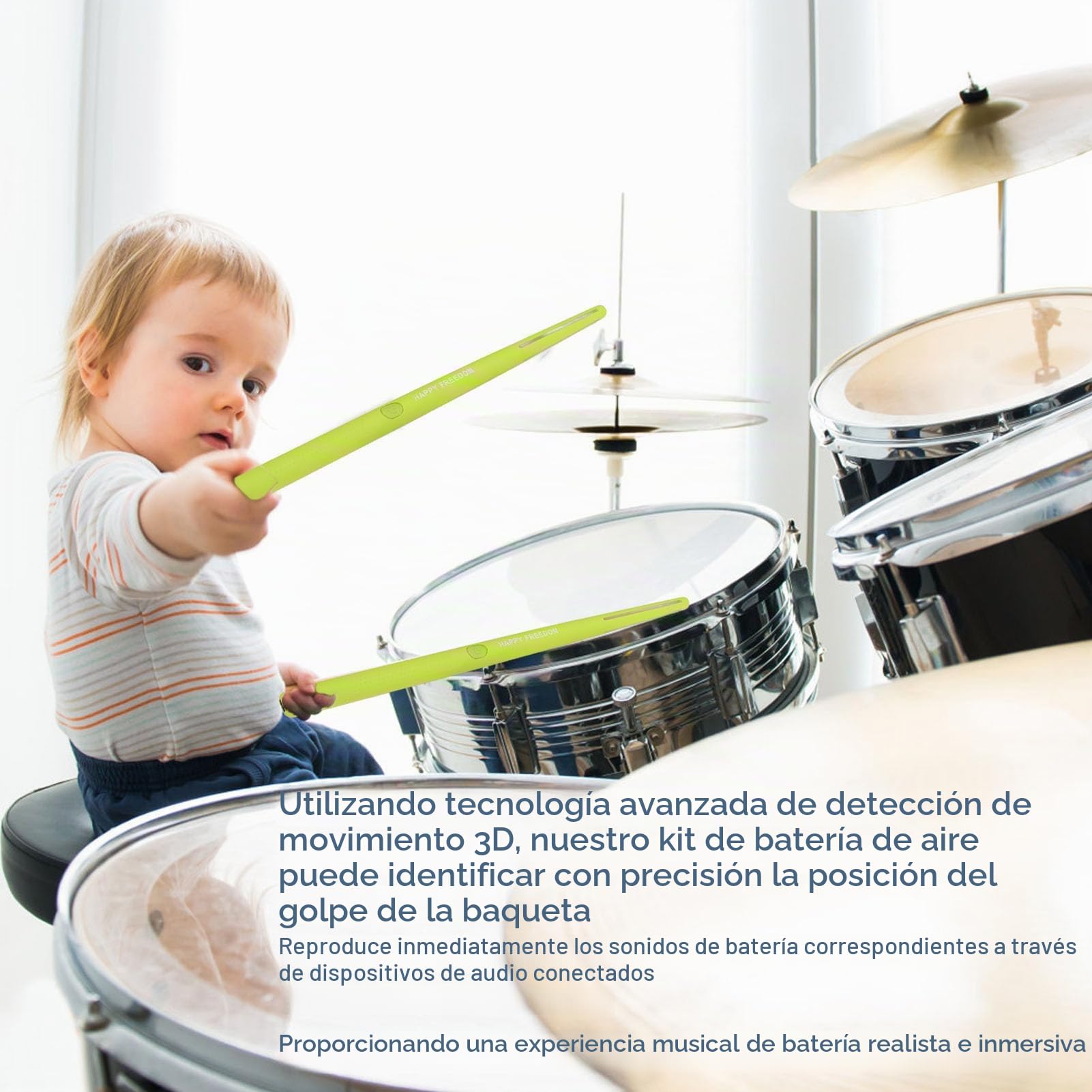 banapoy Baquetas de Aire, Batería de Aire Eléctrica Portátil, Kit de Batería de Realidad Virtual con Baquetas, Pedales, Batería Electrónica de Práctica para Adultos, Niños, Regalo (GREEN)