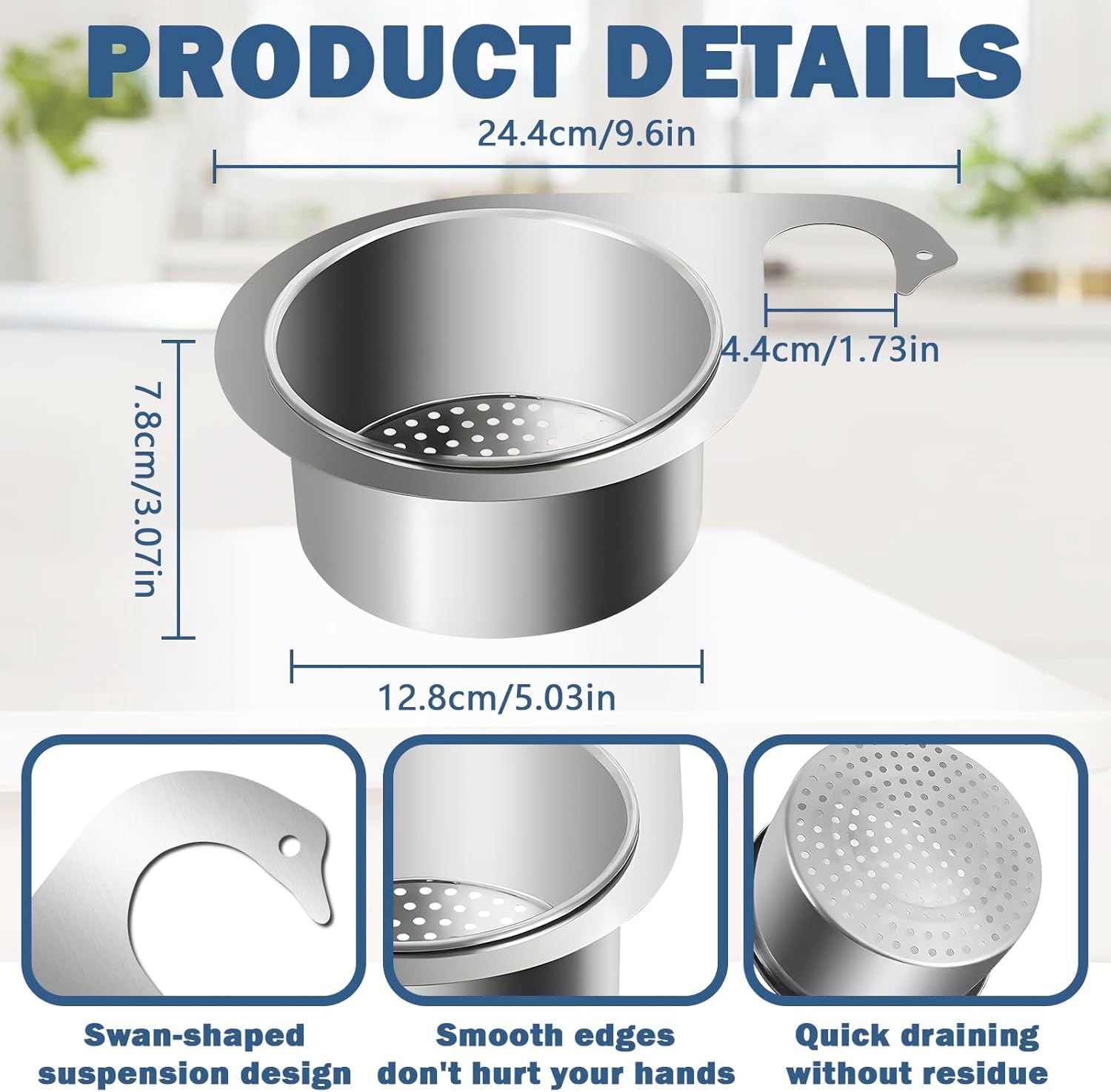 Vibbang Cestello per Lavello a Forma di Cigno in Acciaio Inox, Cestino di Scarico da Multifunzionale Appendere per Lavello da Cucina, per Filtrare i Rifiuti Cucina e Lavare Frutta Verdura (A, A)