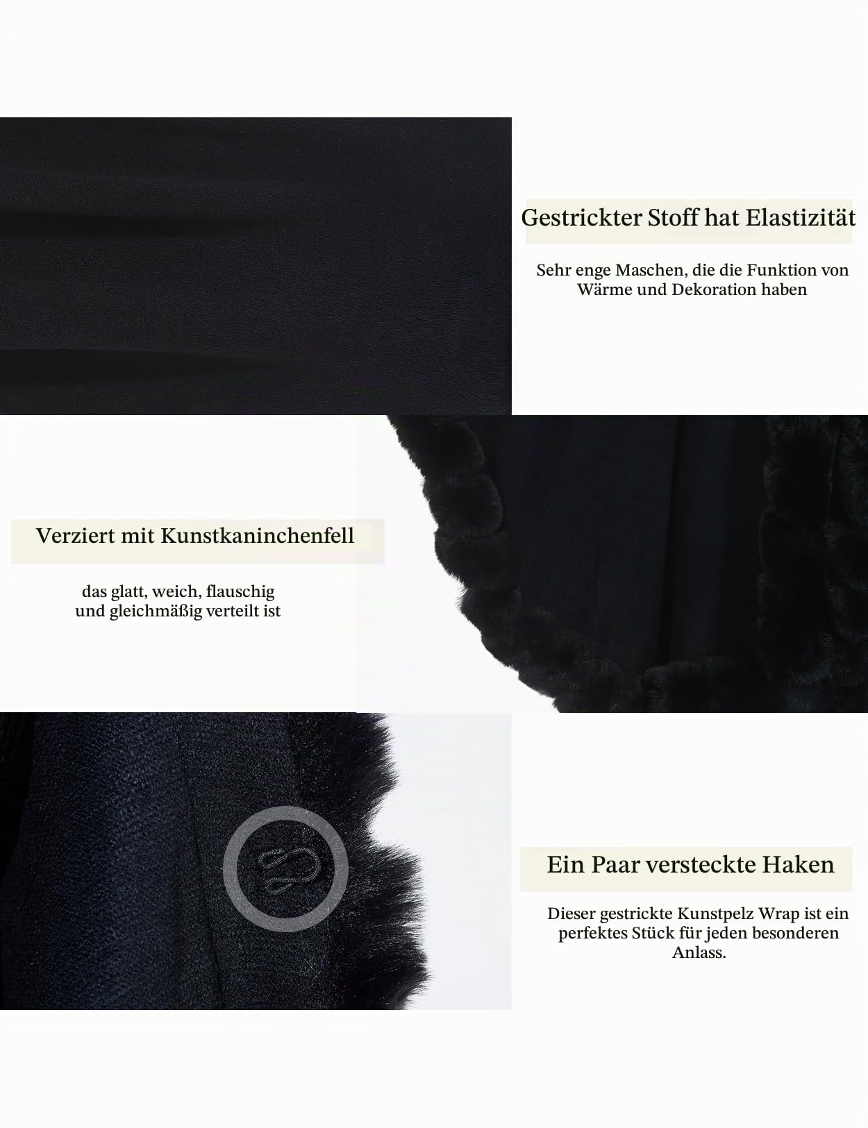 BEAUTELICATE Kunstpelz Poncho Cape Strick Damen Winter Kunstfell Stola Schal Cape Cardigan Warm mit Kragen für Hochzeit Zeremonie Festlich