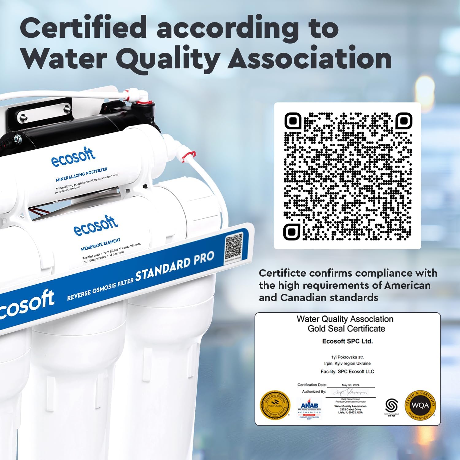 Ecosoft Standard PRO Filtro de Ósmosis Inversa, Sin Bomba, Solución Compacta de Purificación de Agua