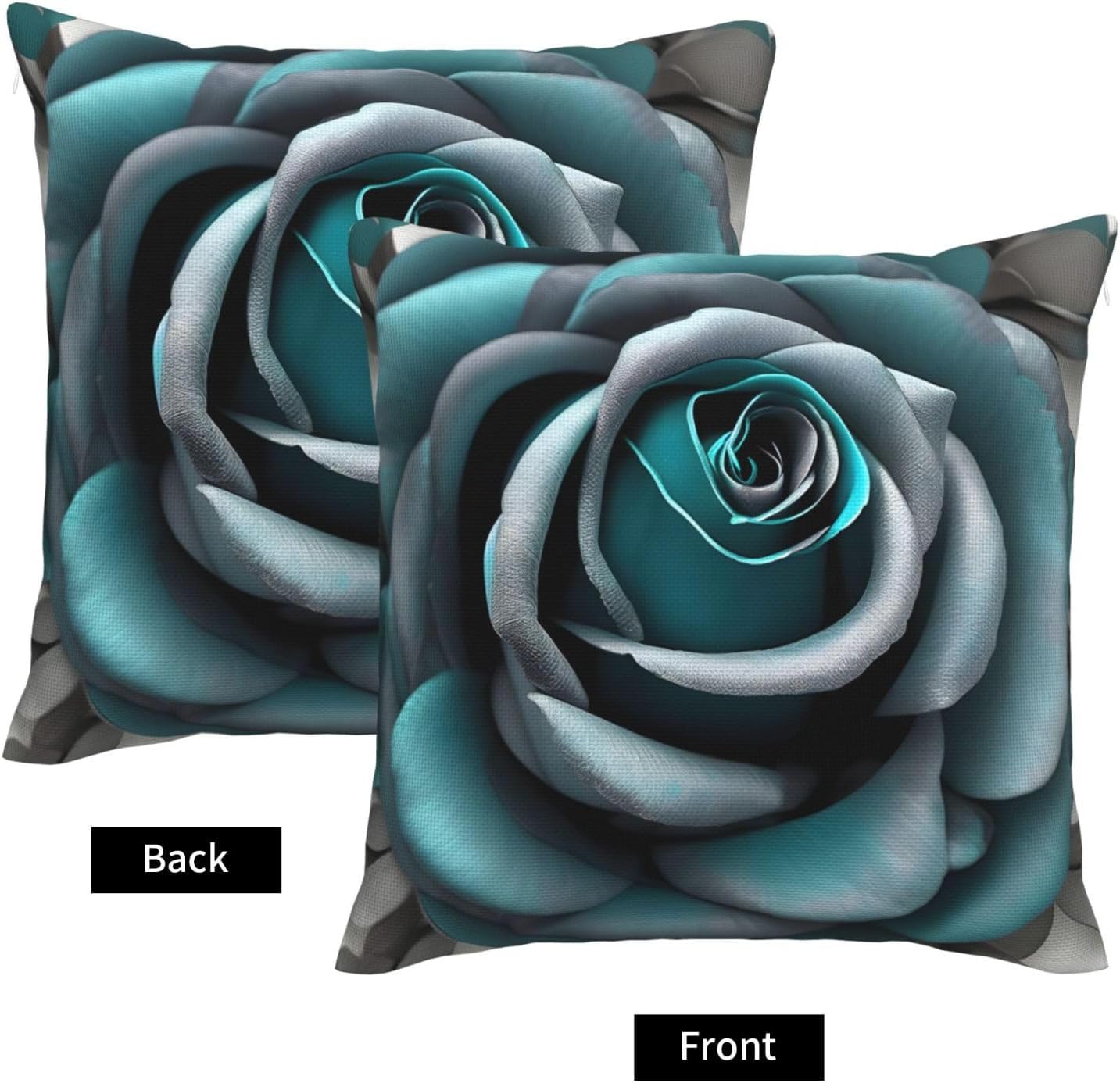 Teal Gray Rose Imitation Linen Pillowcase -2 Sets, Fashionable Home Decoration, Used for Sofas, Gardens, beds