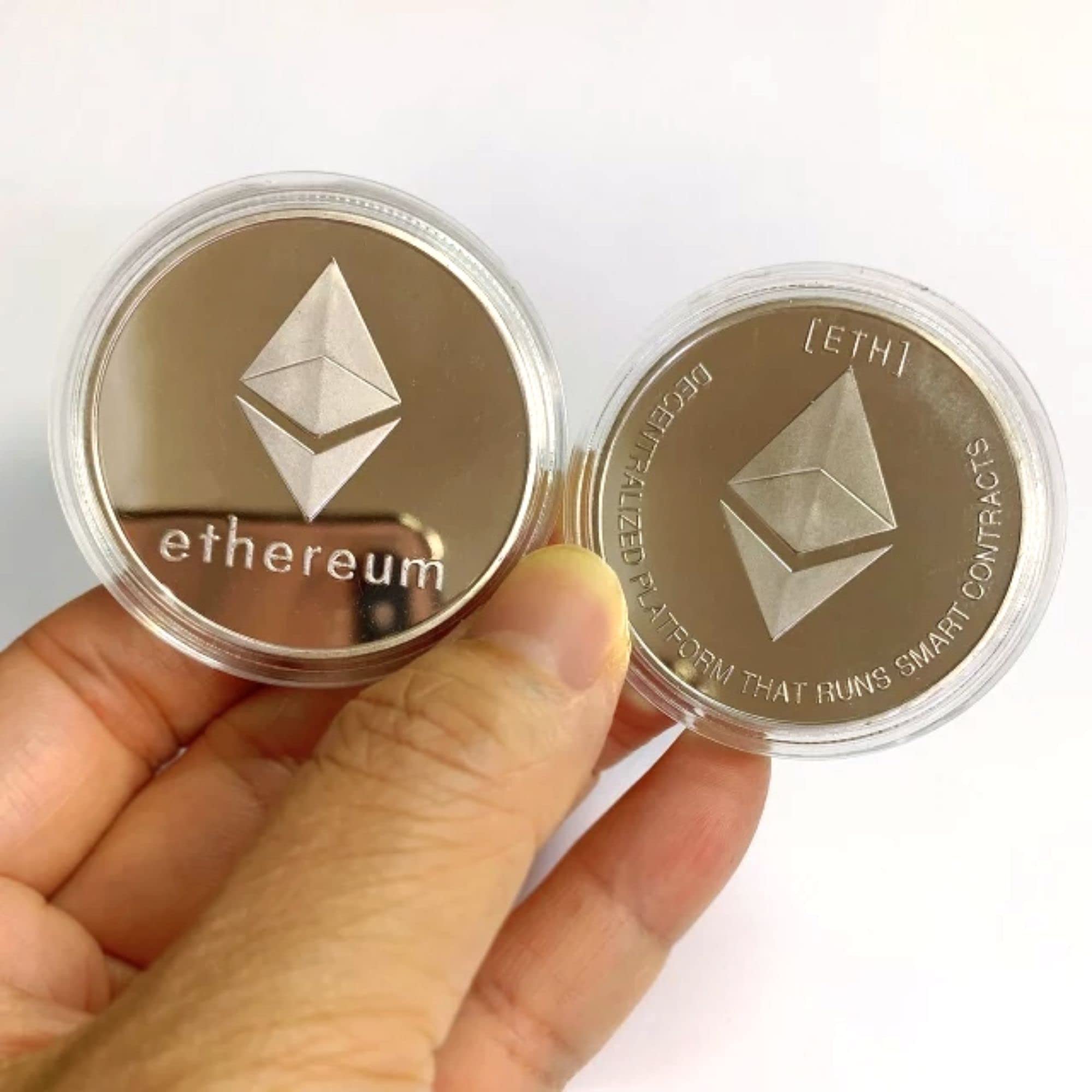 Ethereum Coin Made of Real Metal Silver Plated Crypto Coin with Plastic Display Stand-image-42
