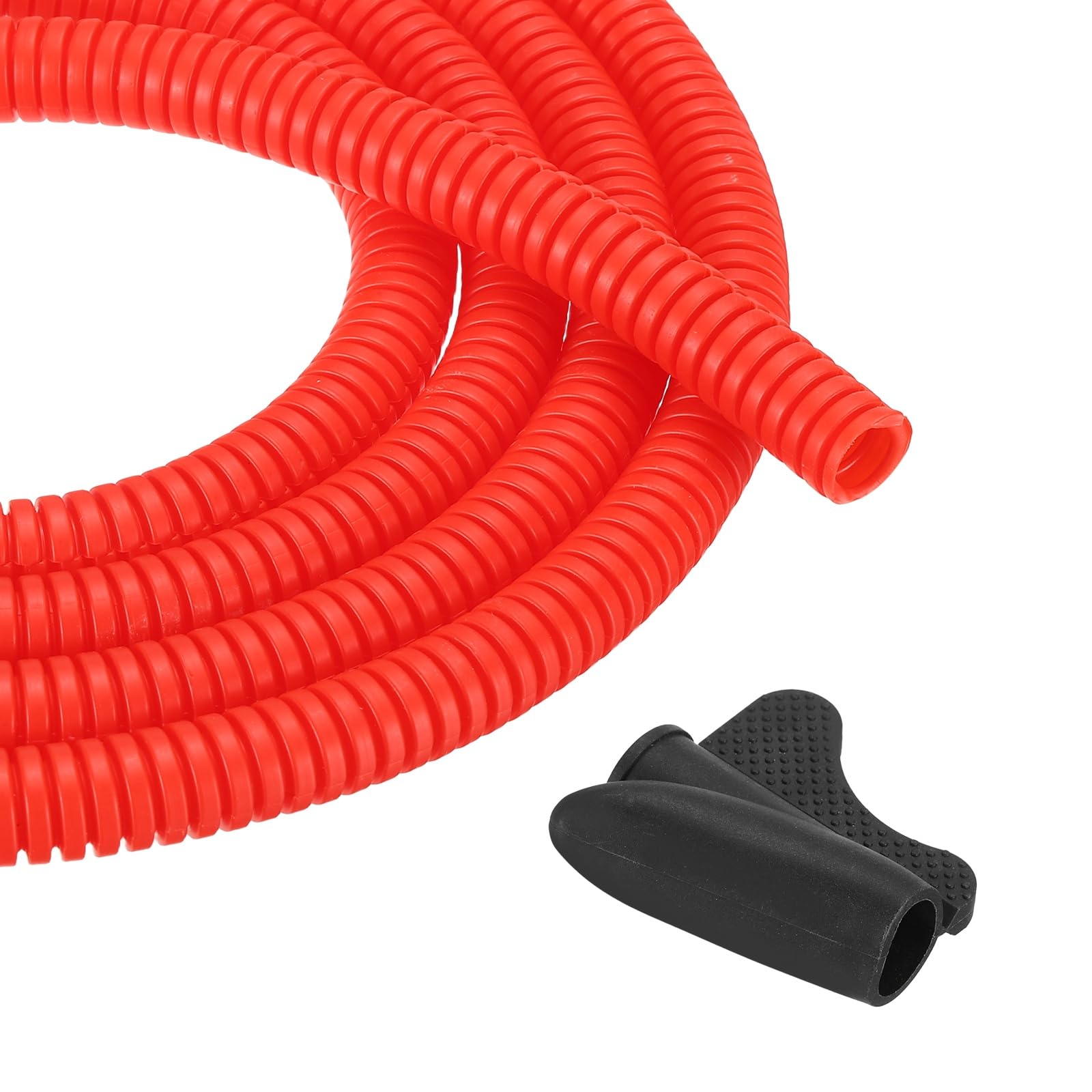 sourcing map 1/4 Inch 100ft Split Wire Loom Tubing, Flexible Cord Protectors with Installation Tool Cable Management Sleeve Conduits Cover for Office Home Electrical Automotive Wires, Red